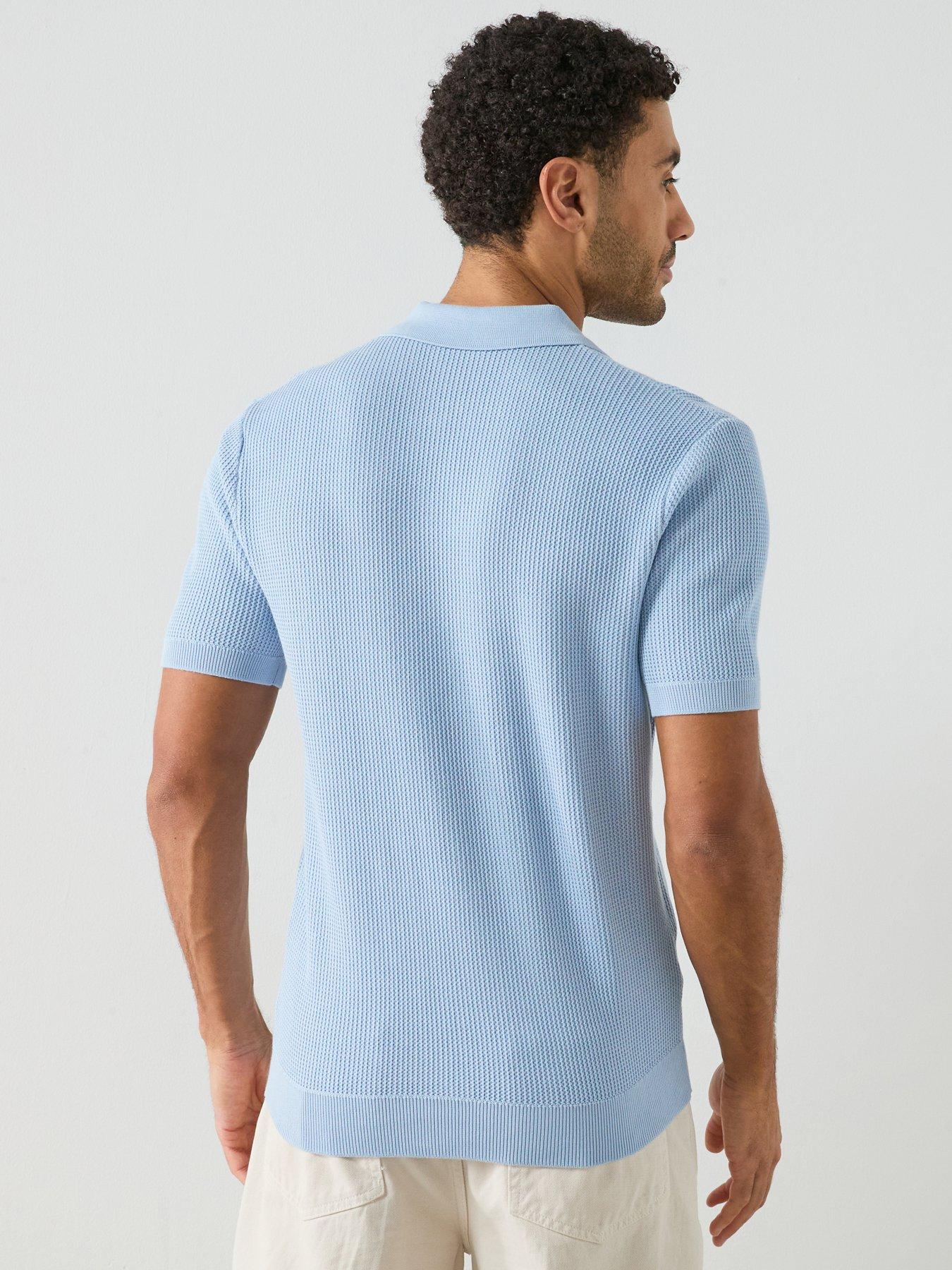 mango-salas-short-sleeve-open-collar-polo-shirt-bluestillFront