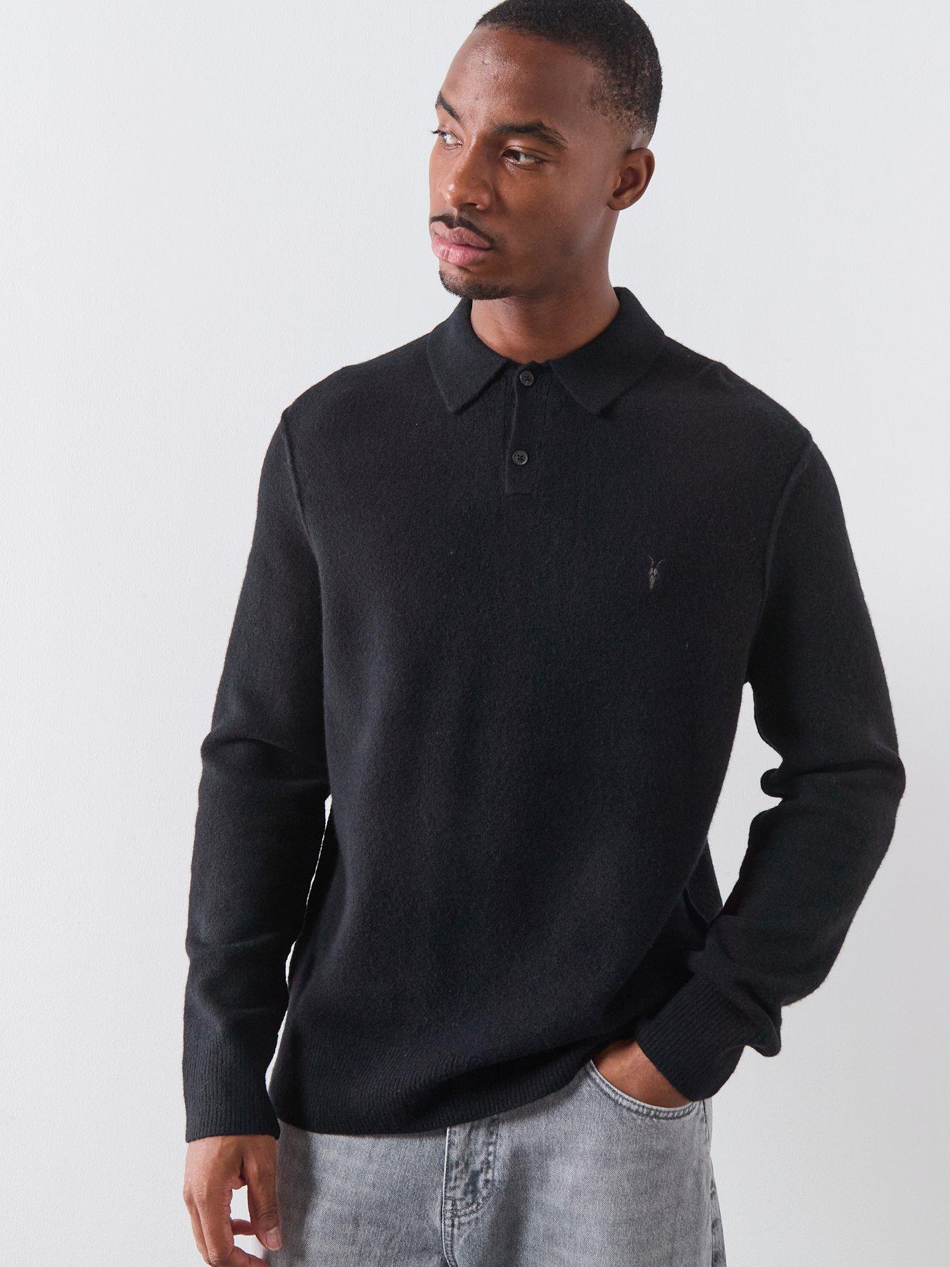 allsaints-statten-long-sleeve-knitted-polo-top-blackfront