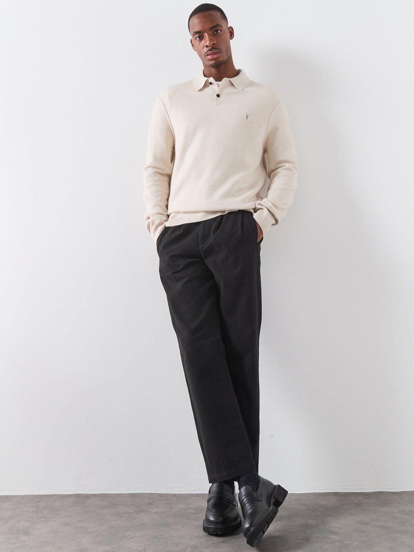 Image 6 of 6 of AllSaints Statten Long Sleeve Knitted Polo - White