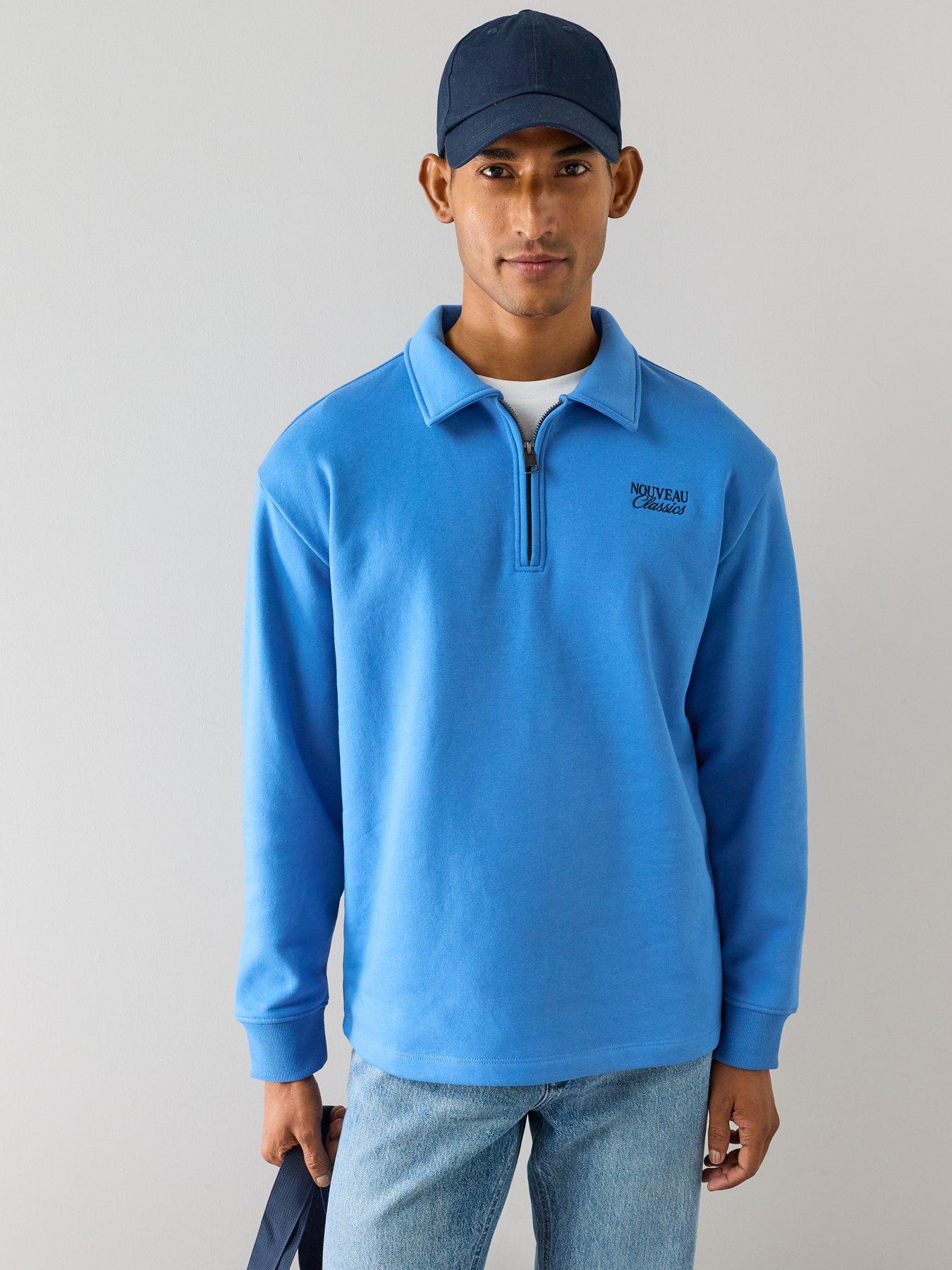 Image 1 of 7 of The Very Collection Cotton Blend 1/4 Zip Embroidered Sweatshirt - Blue