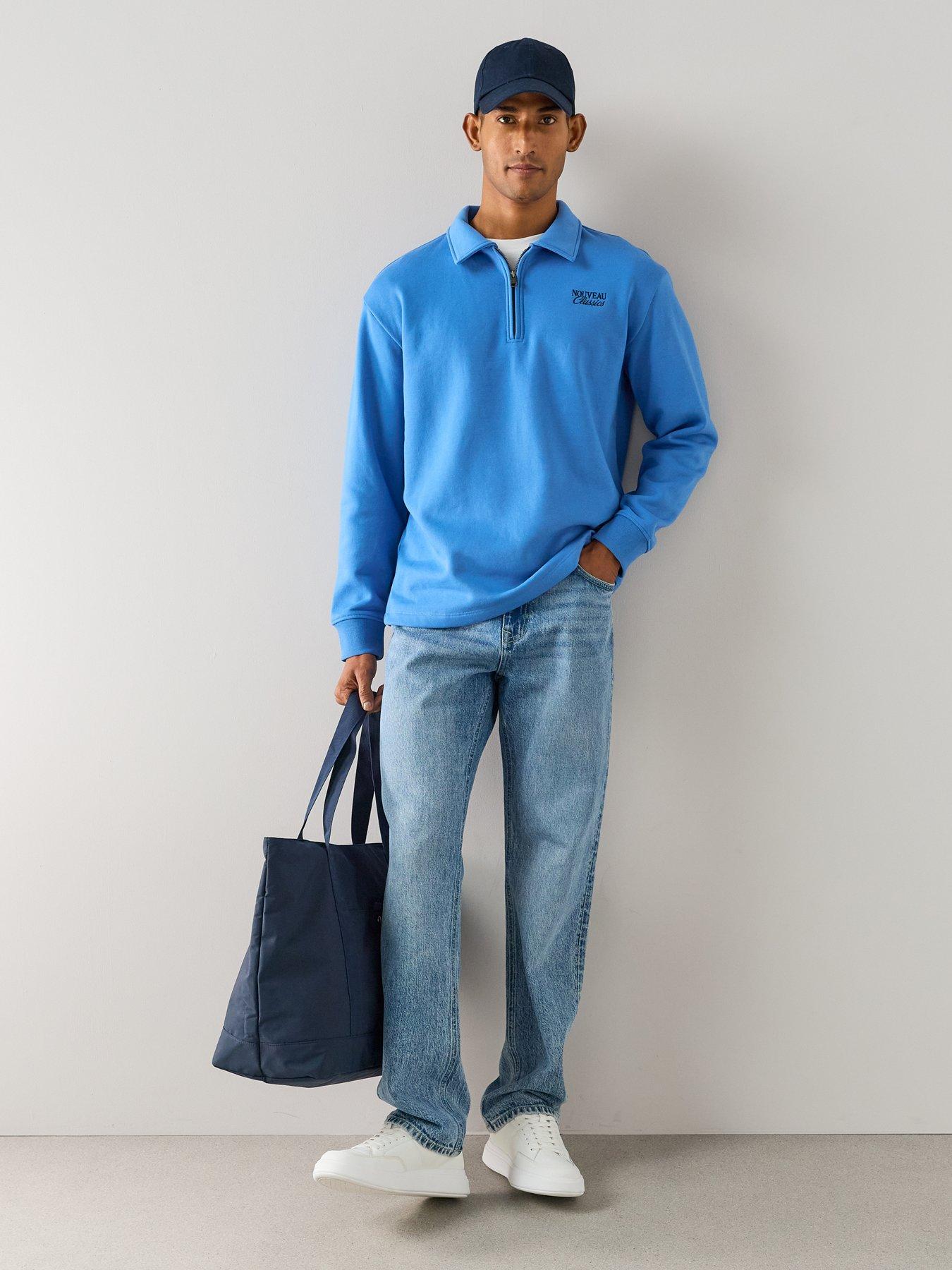 Image 3 of 7 of The Very Collection Cotton Blend 1/4 Zip Embroidered Sweatshirt - Blue