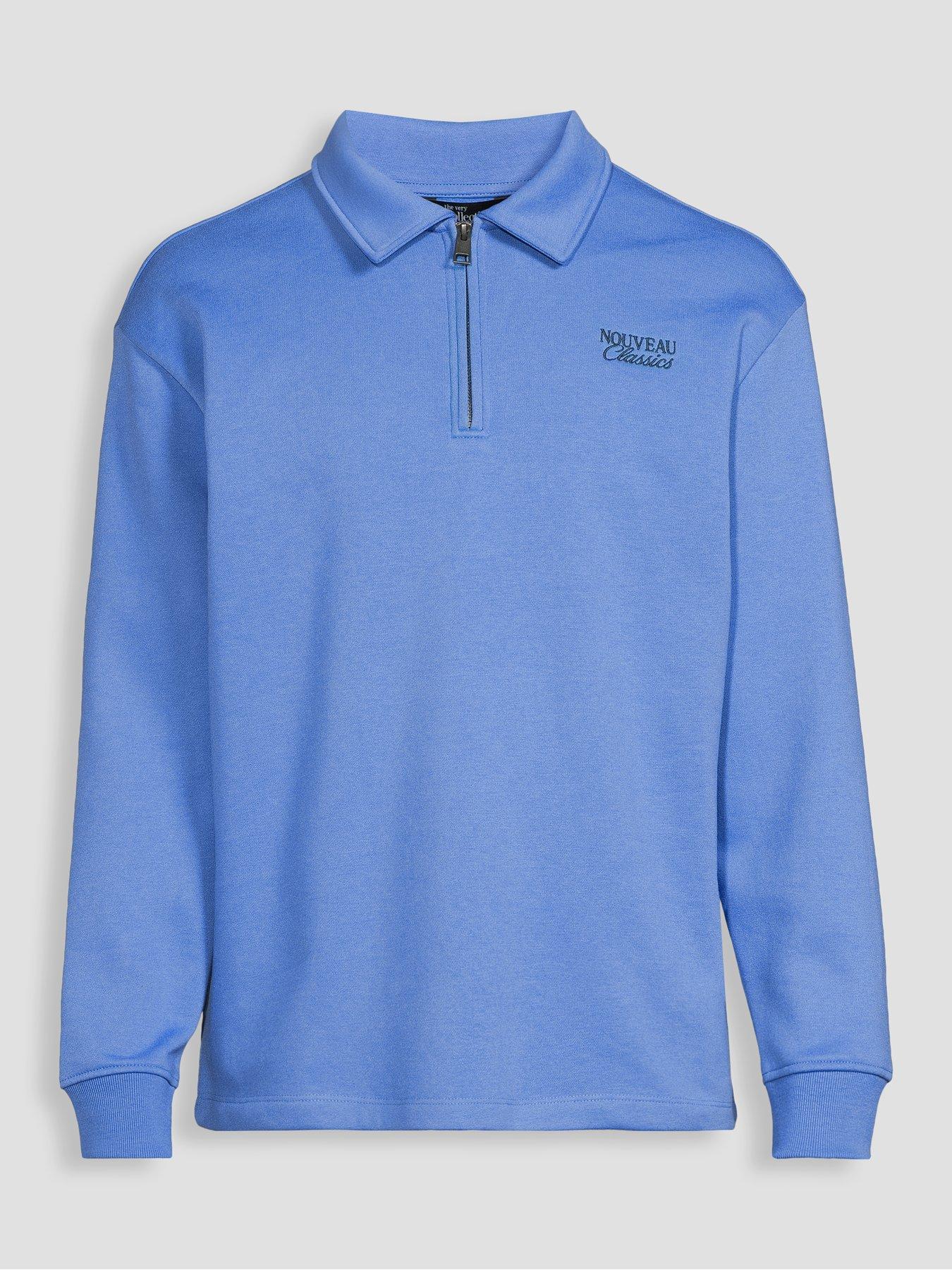 Image 7 of 7 of The Very Collection Cotton Blend 1/4 Zip Embroidered Sweatshirt - Blue