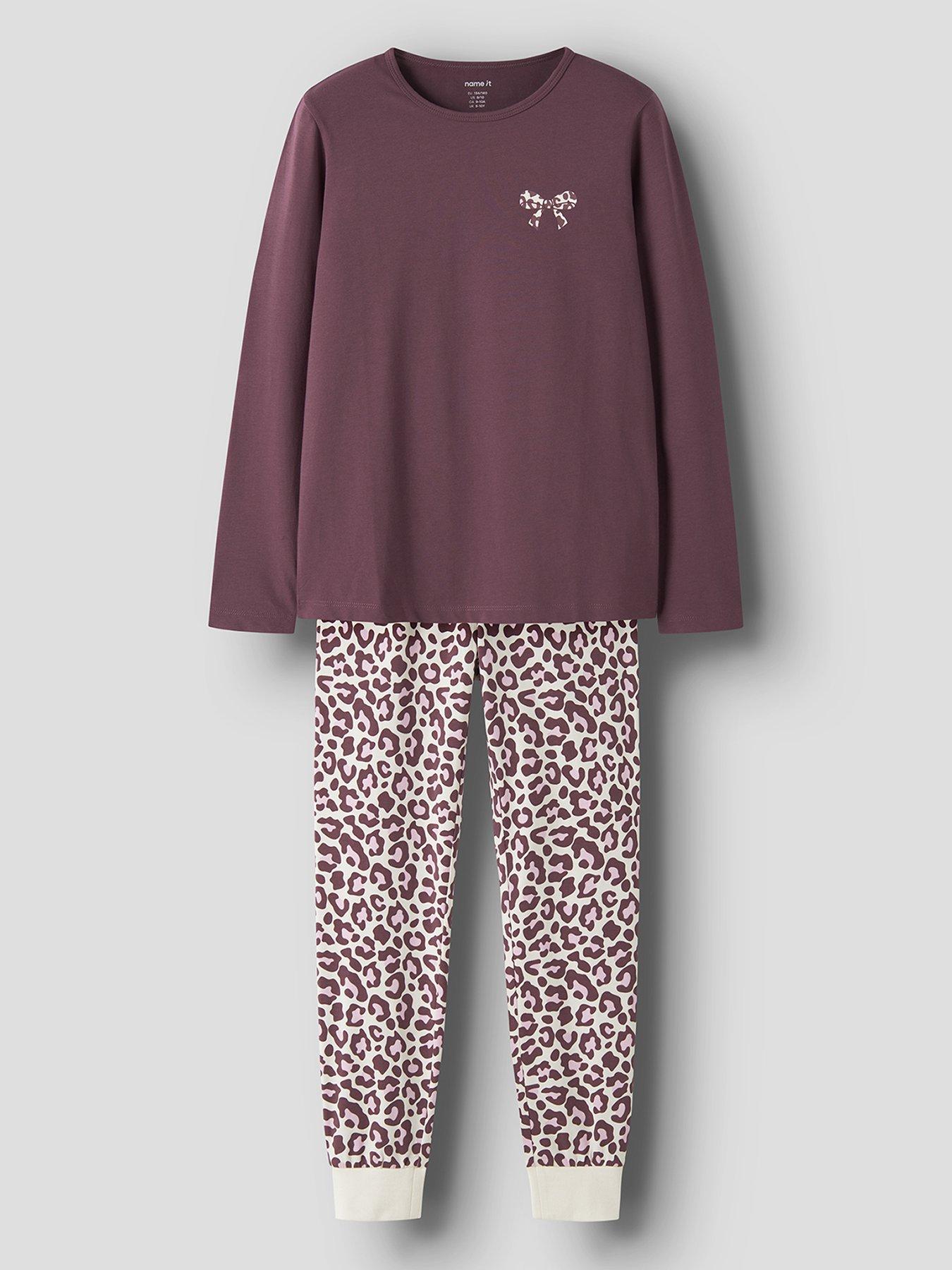 Name It Girls Bow Print Leopard Pyjamas - Brown