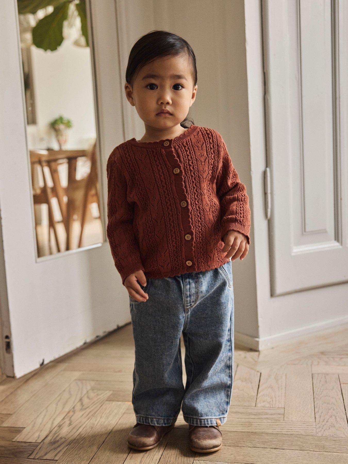 Image 1 of 5 of Lil Atelier Baby Girls Pointelle Cardigan - Red