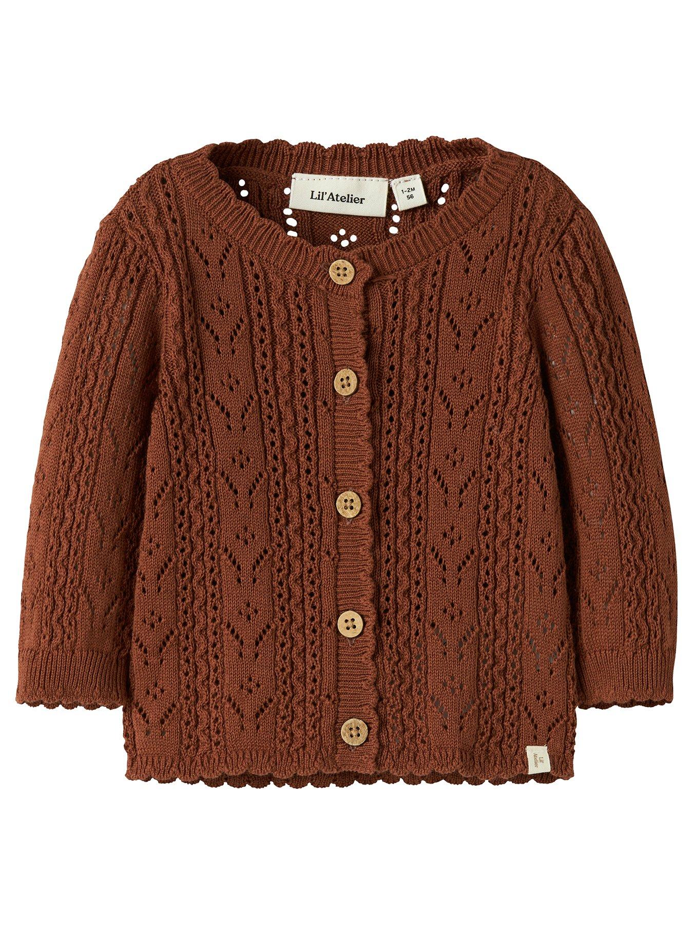 Image 2 of 5 of Lil Atelier Baby Girls Pointelle Cardigan - Red