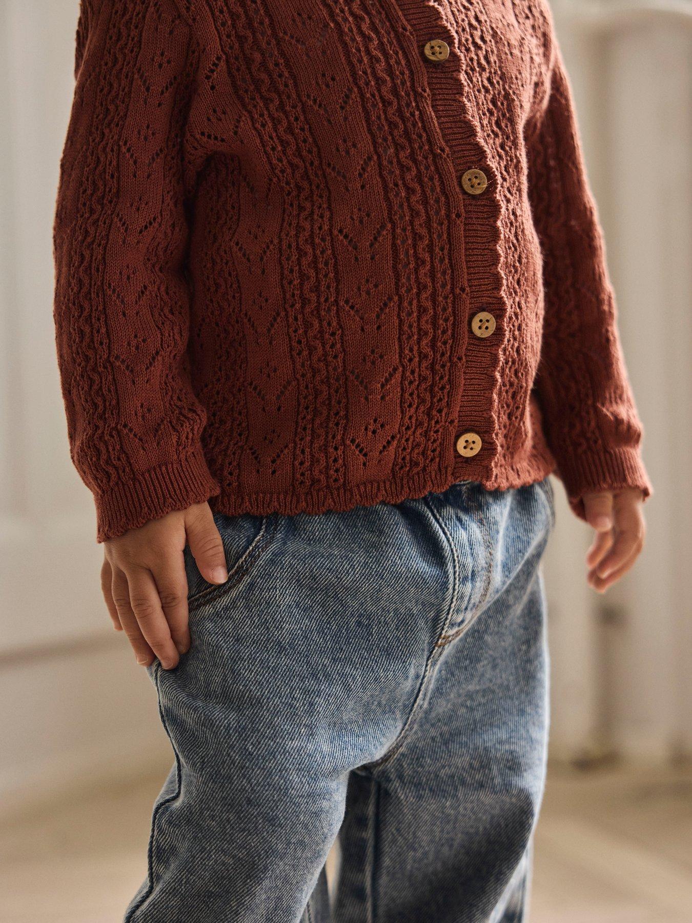 Image 4 of 5 of Lil Atelier Baby Girls Pointelle Cardigan - Red