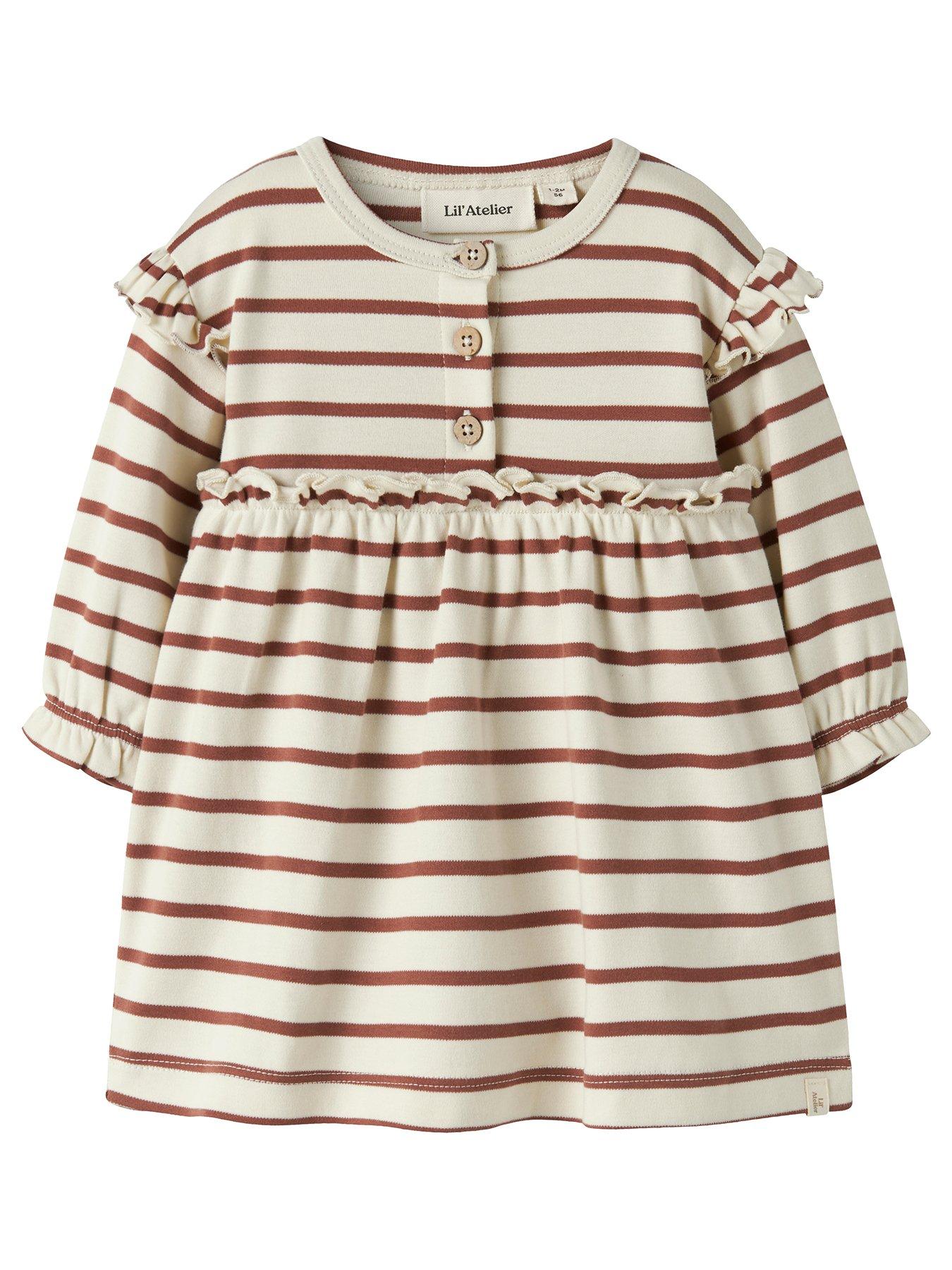 Image 1 of 3 of Lil Atelier Baby Girls Stripe Bodysuit Dress - Cream