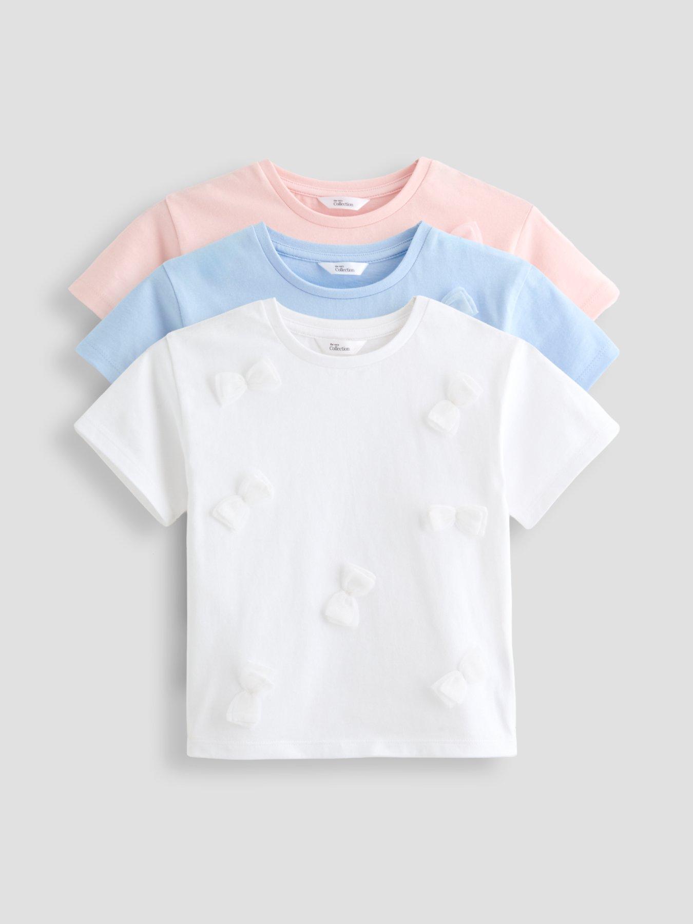 The Very Collection Girls 3-Pack Short Sleeve 3D Bow Detail T-Shirts - Multi