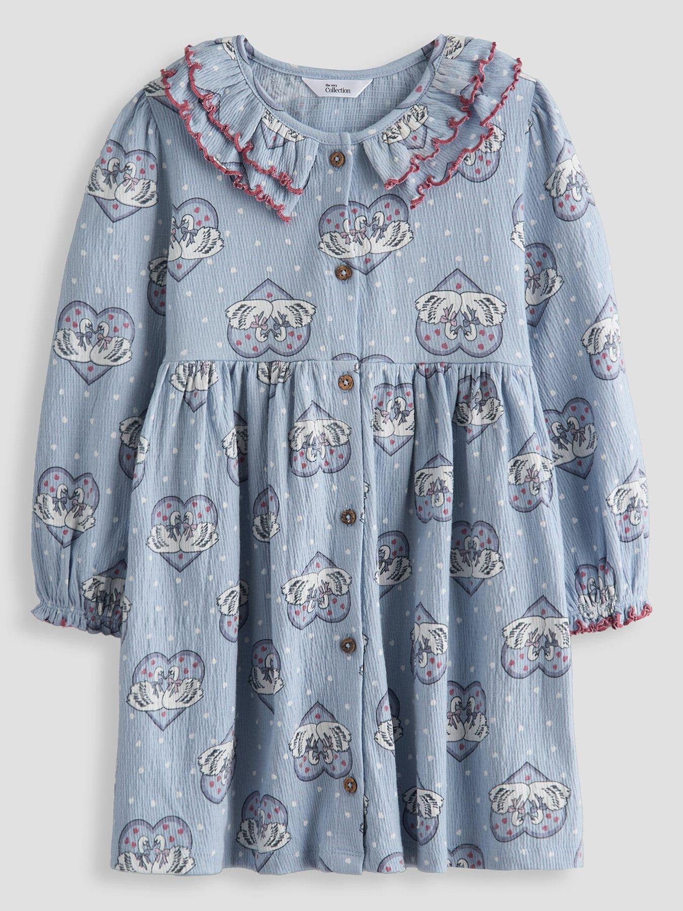 The Very Collection Girls Double Collar Printed Dress - Blue