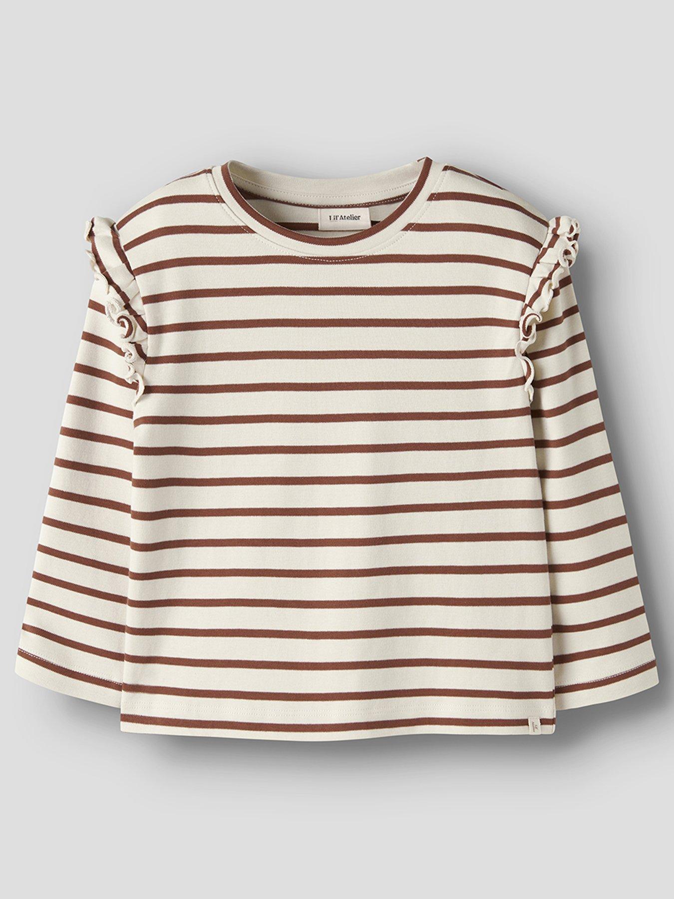 Lil Atelier Mini Girls Stripe Long Sleeve Tshirt - Cream