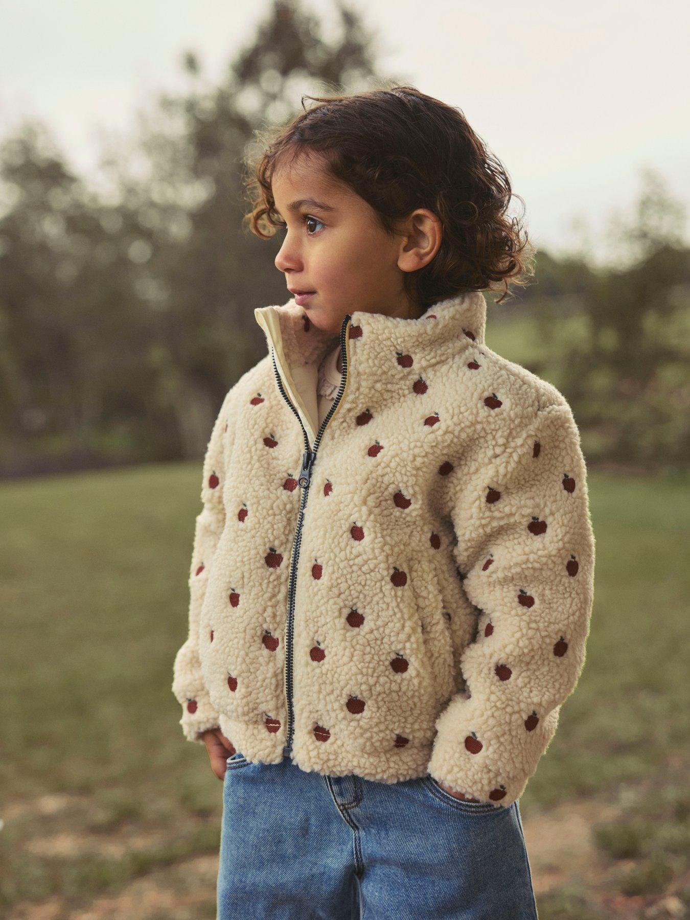 Lil Atelier Mini Girls Apple Embroidered Fleece Jacket - Cream