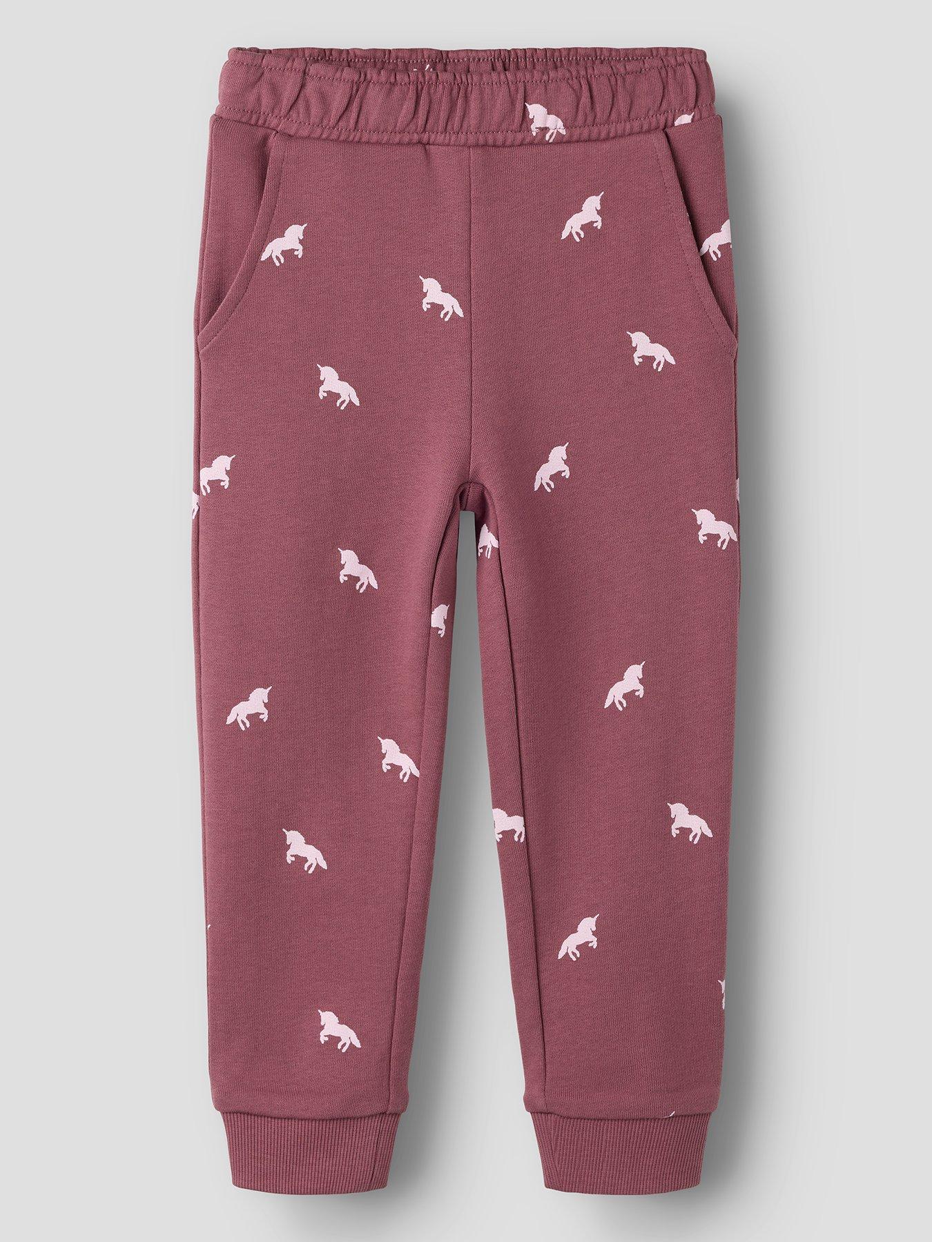 Image 2 of 3 of Name It Mini Girls Unicorn Print Co-ord Joggers - Brown