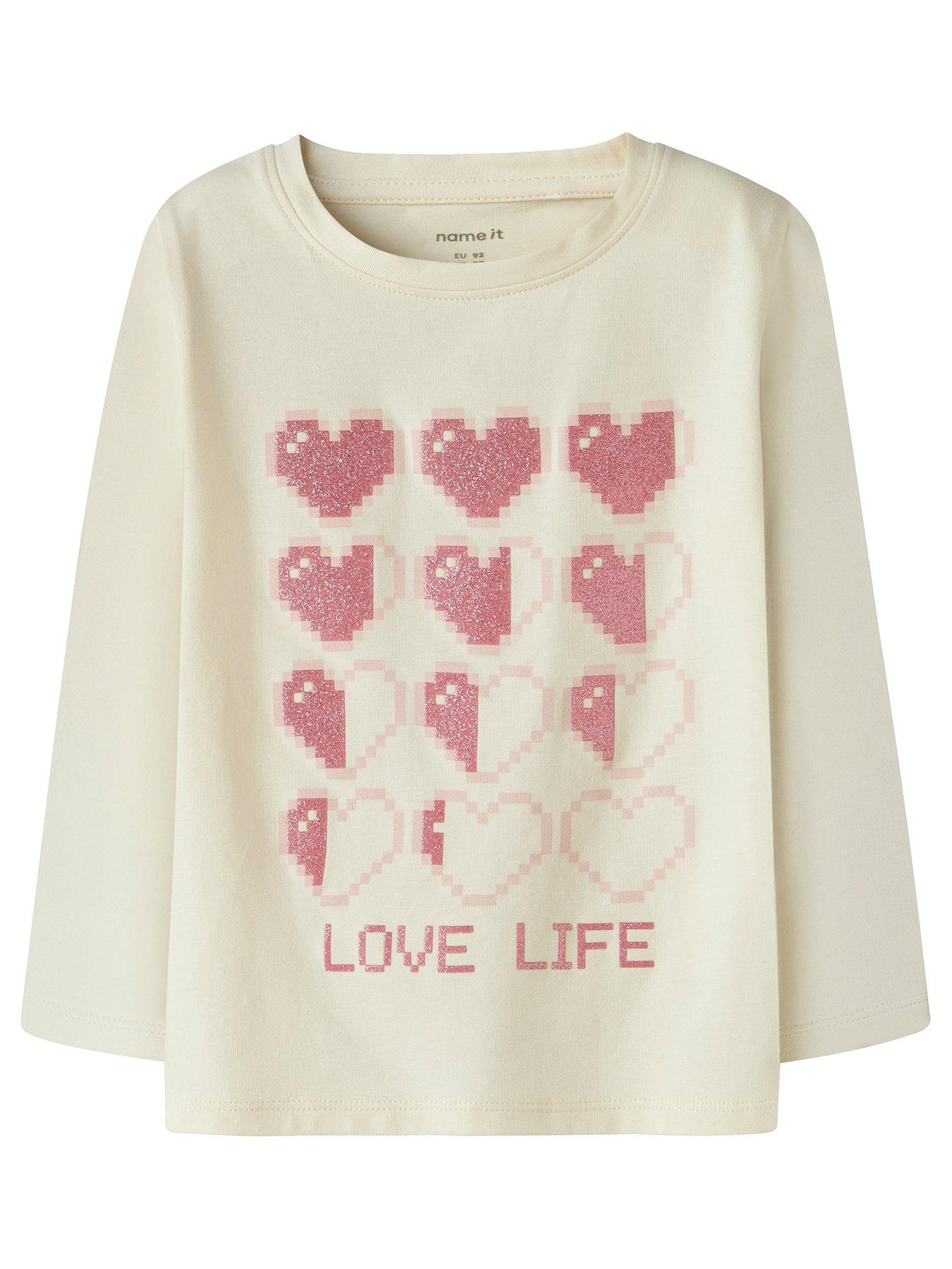 Image 2 of 4 of Name It Mini Girls Heart Long Sleeve Tshirt - Cream