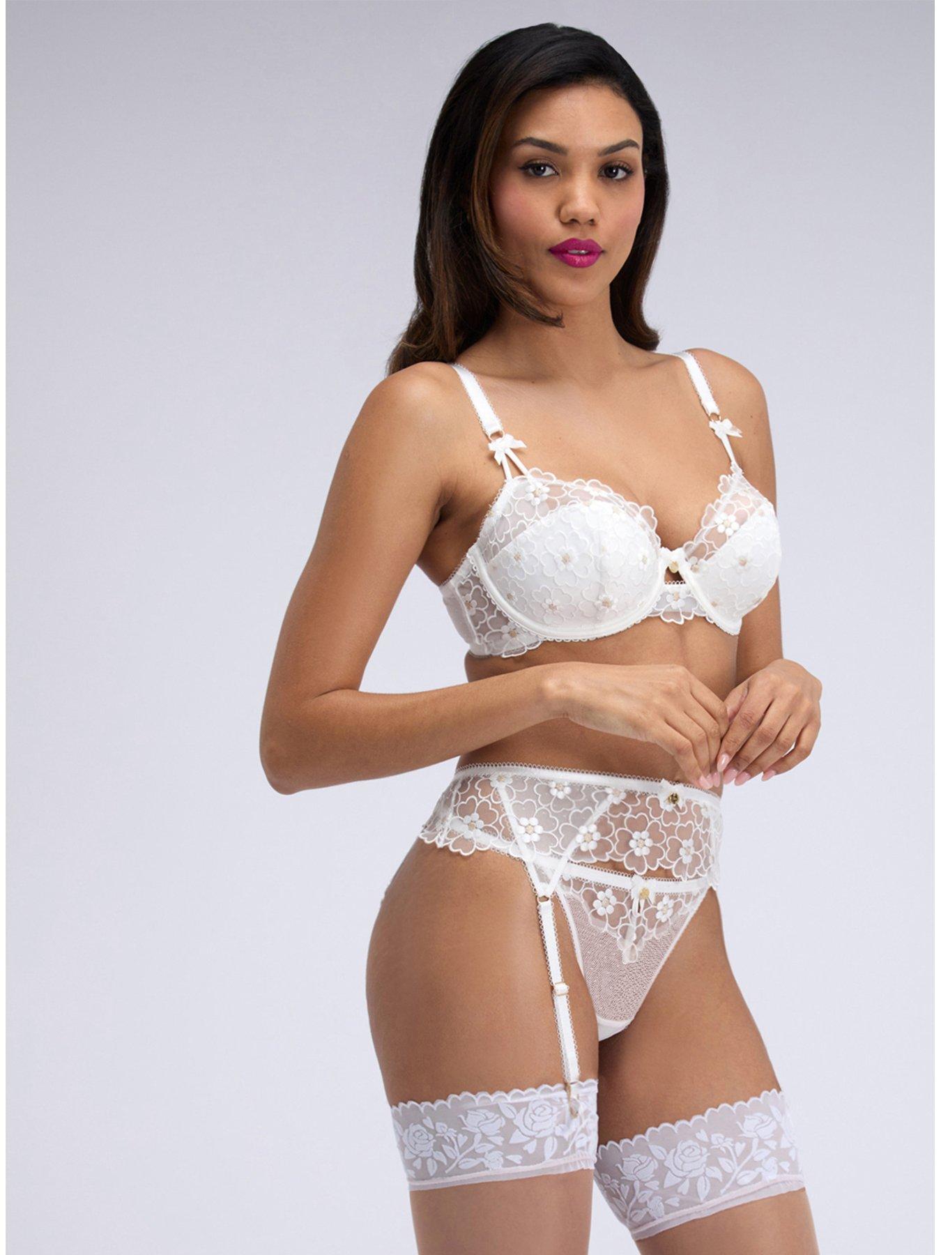 Image 4 of 4 of Boux Avenue Evangeline Embroidered Suspender Belt - White