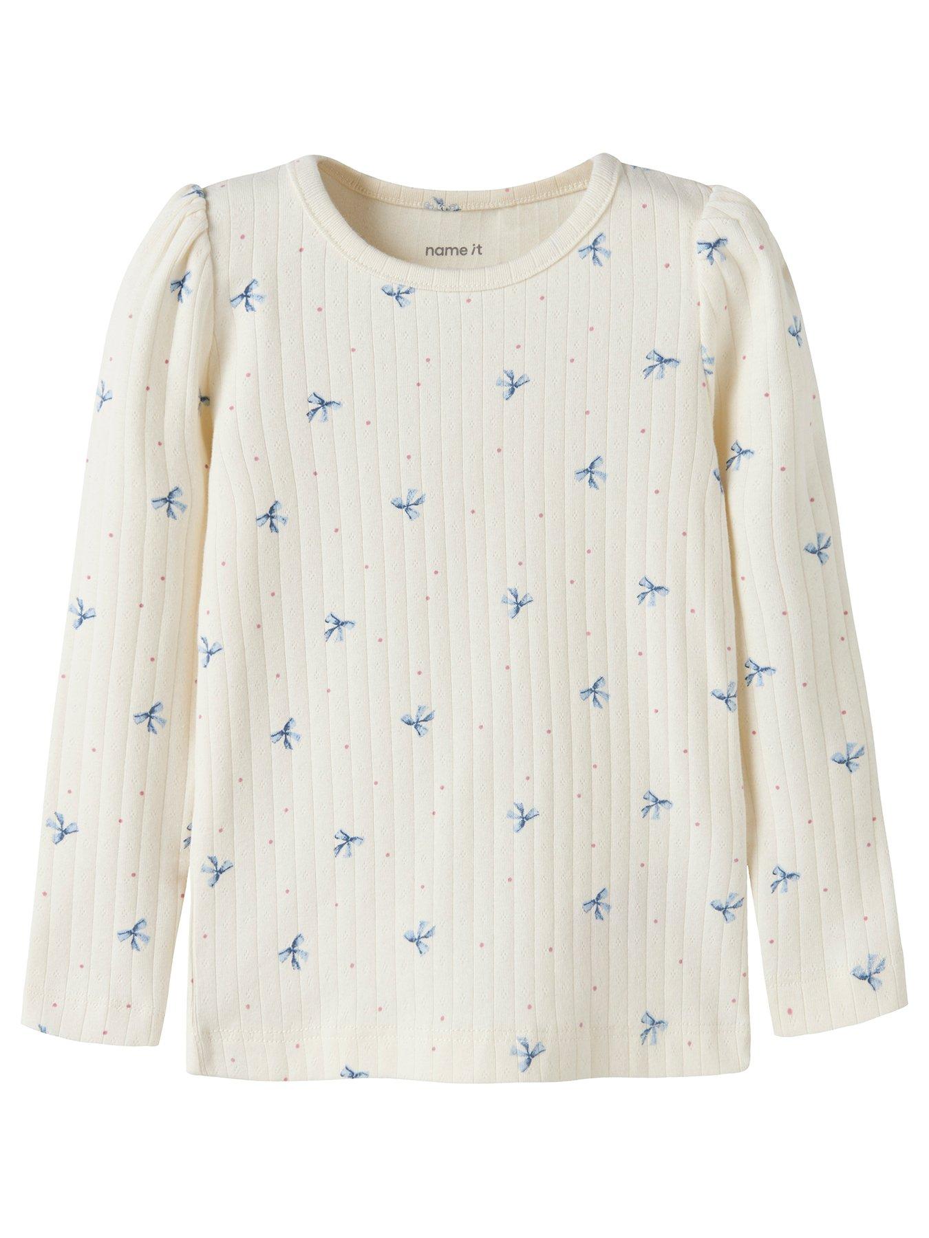 Name It Mini Girls Bow Print Long Sleeve Tshirt - Cream
