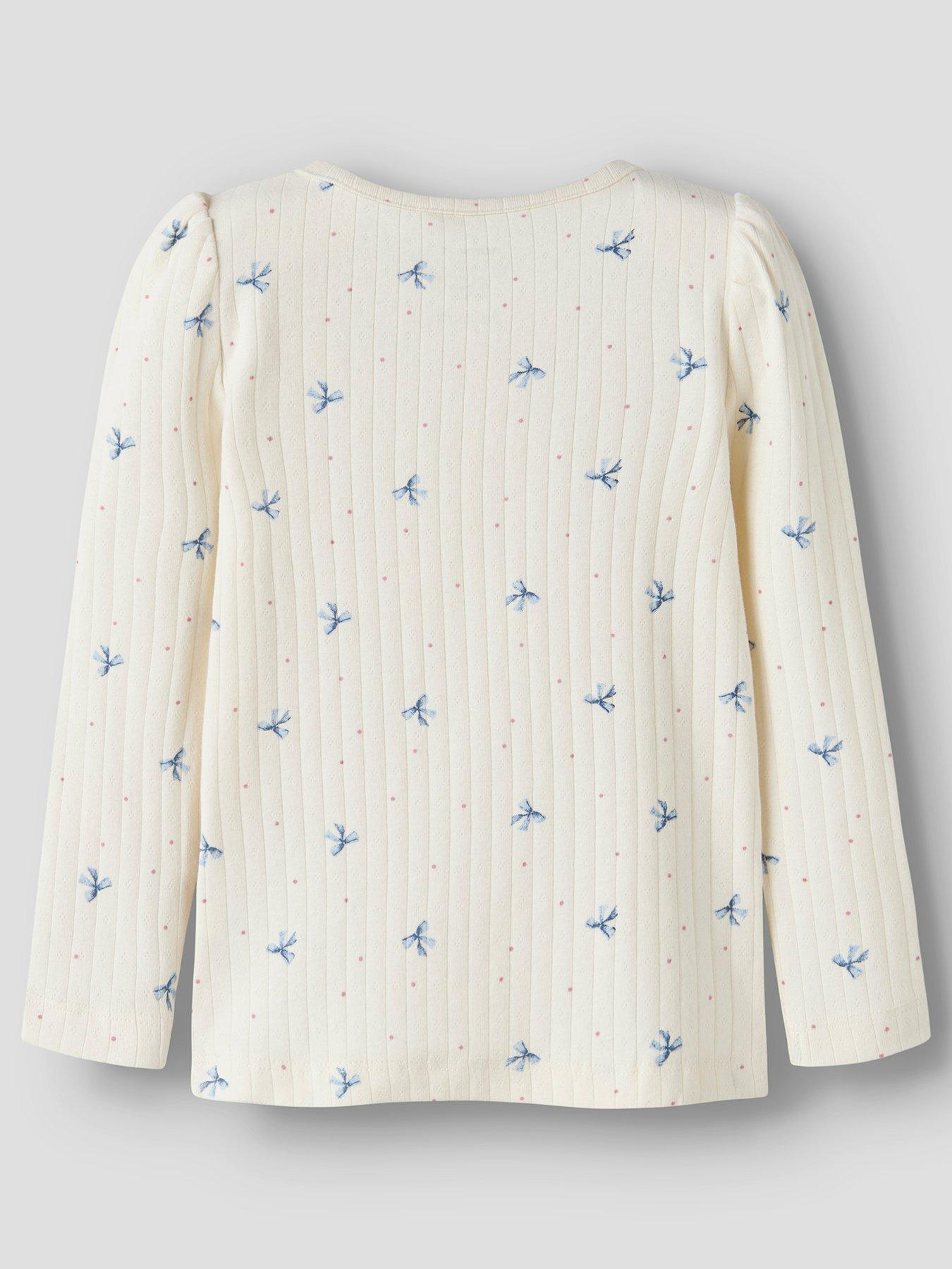 Image 2 of 3 of Name It Mini Girls Bow Print Long Sleeve Tshirt - Cream