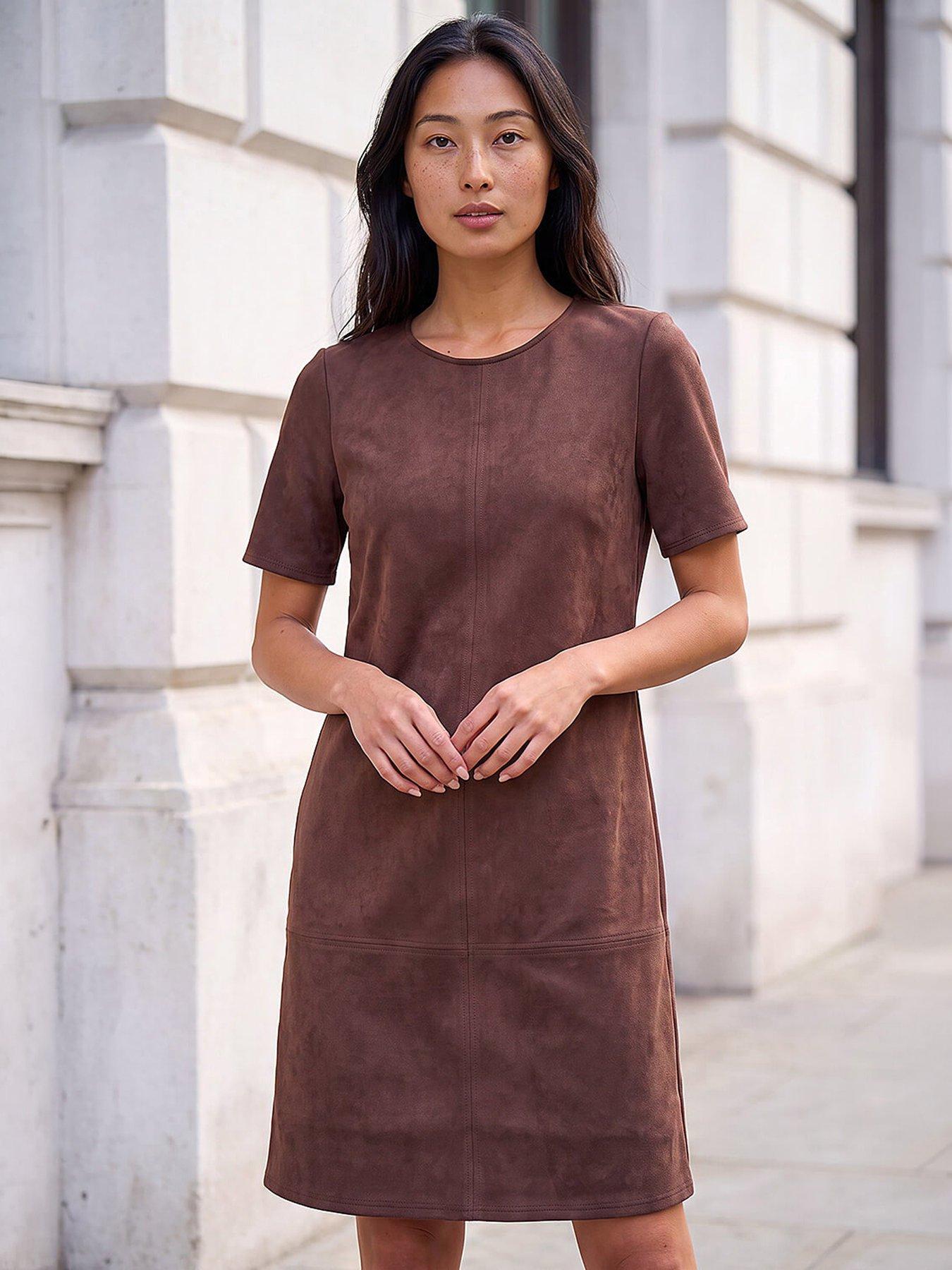 roman-petite-faux-suede-stretch-shift-dress