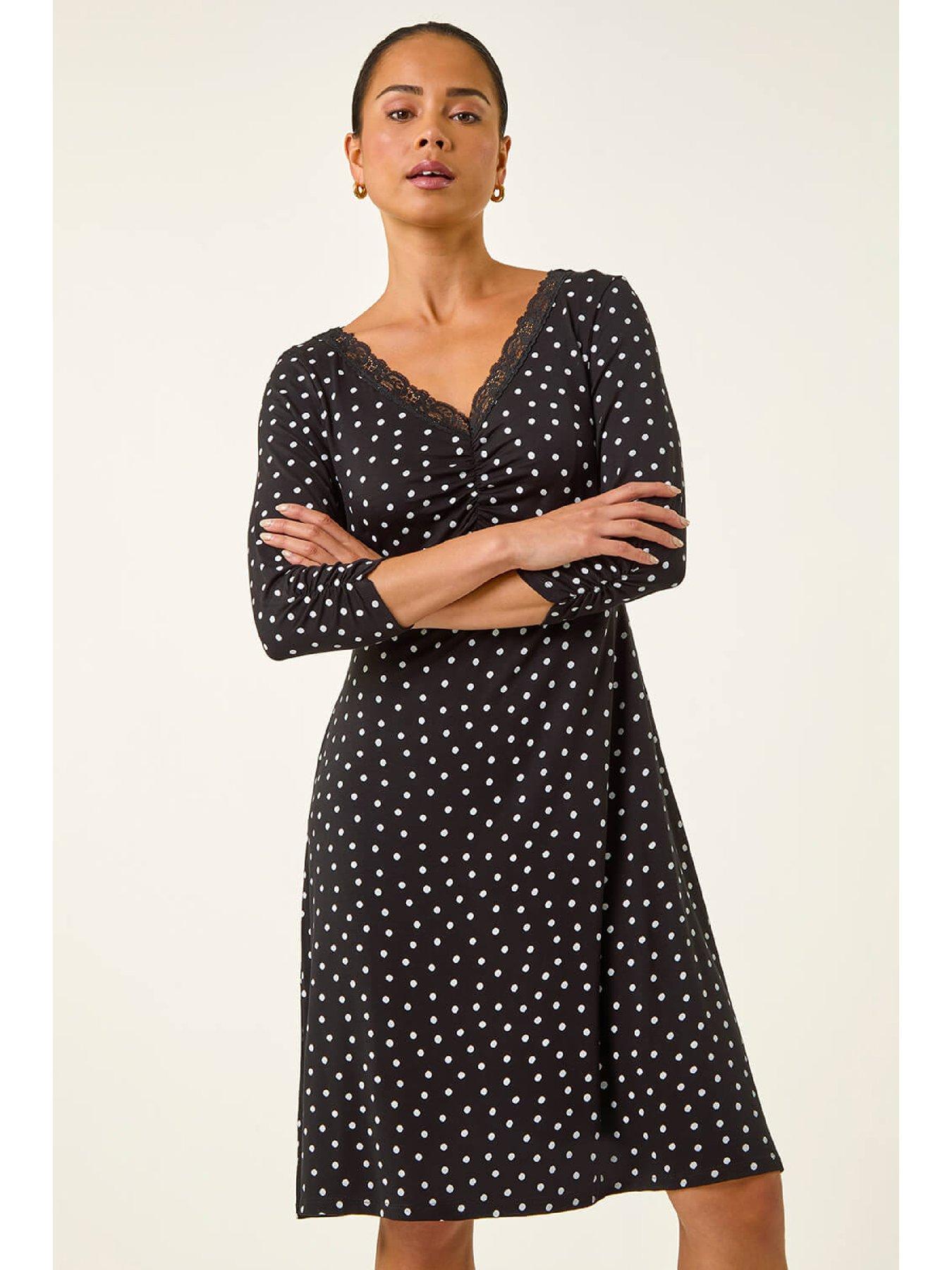 Image 3 of 5 of Roman Petite Polka Dot Lace Trim Dress