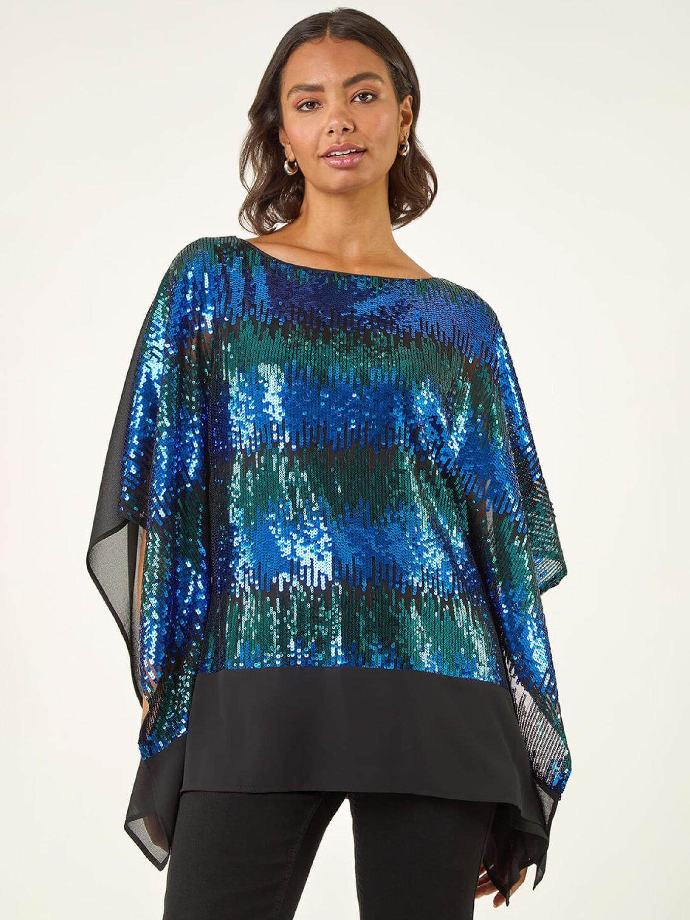 Image 1 of 5 of Roman Ombre Sequin Mesh Chiffon Top