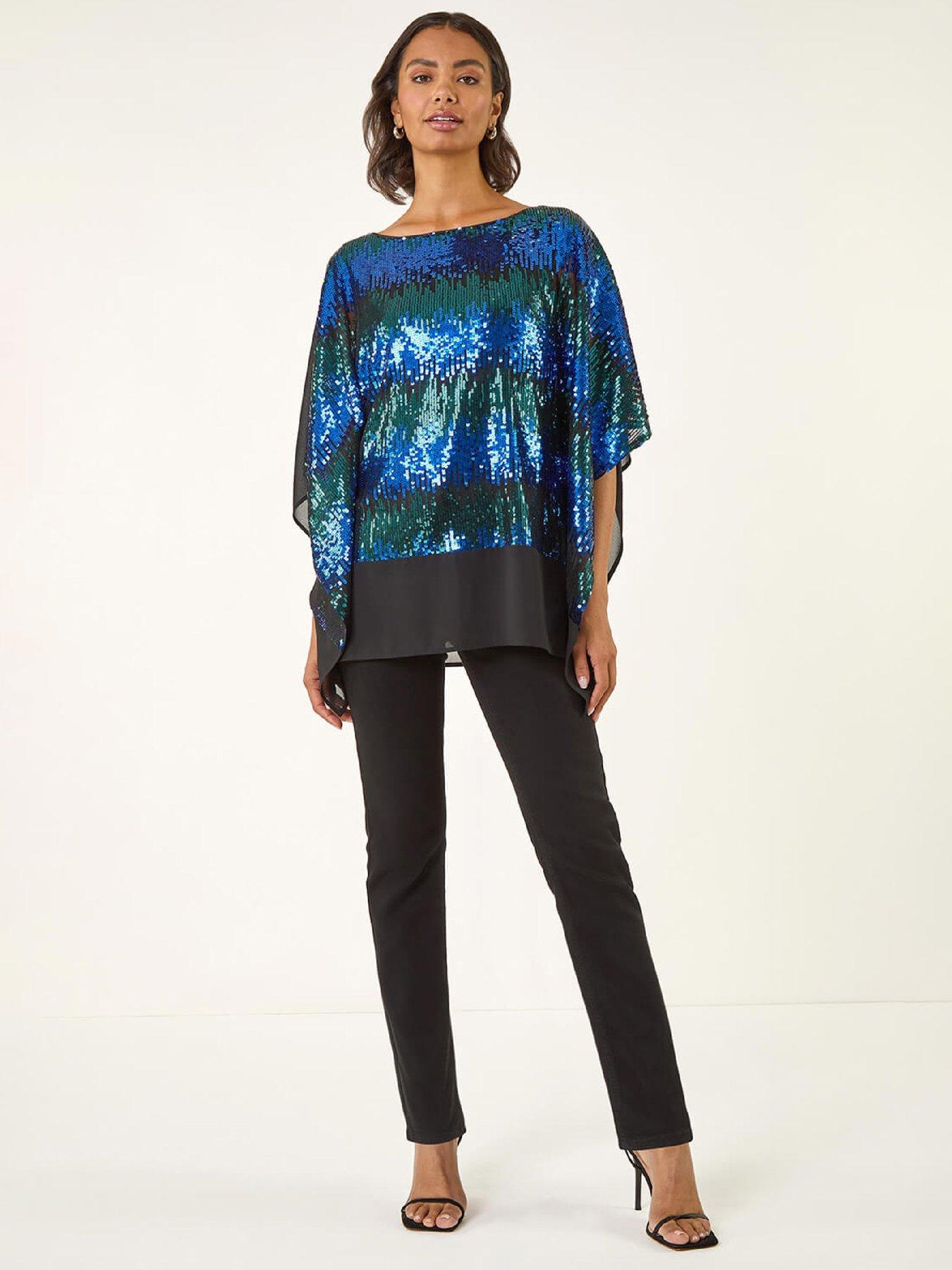 Image 3 of 5 of Roman Ombre Sequin Mesh Chiffon Top