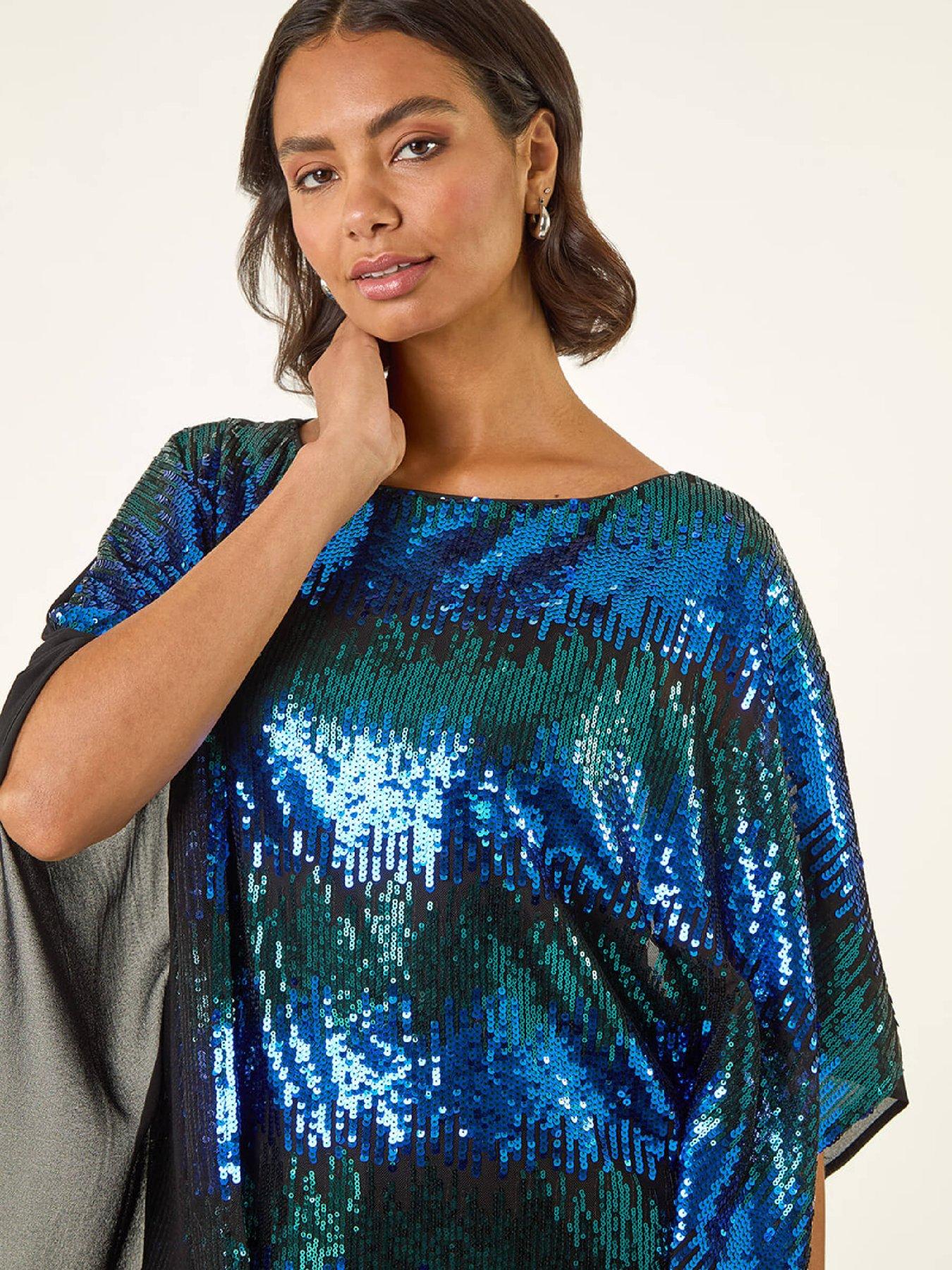 Image 4 of 5 of Roman Ombre Sequin Mesh Chiffon Top