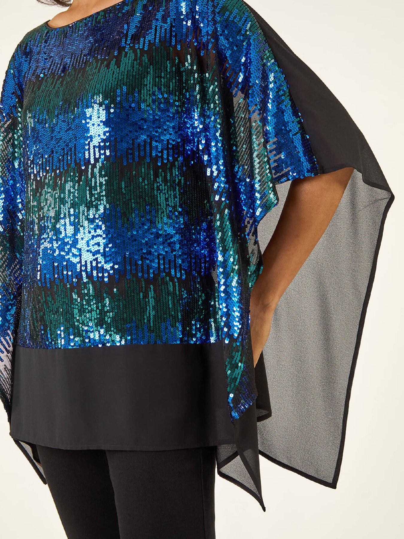 Image 5 of 5 of Roman Ombre Sequin Mesh Chiffon Top