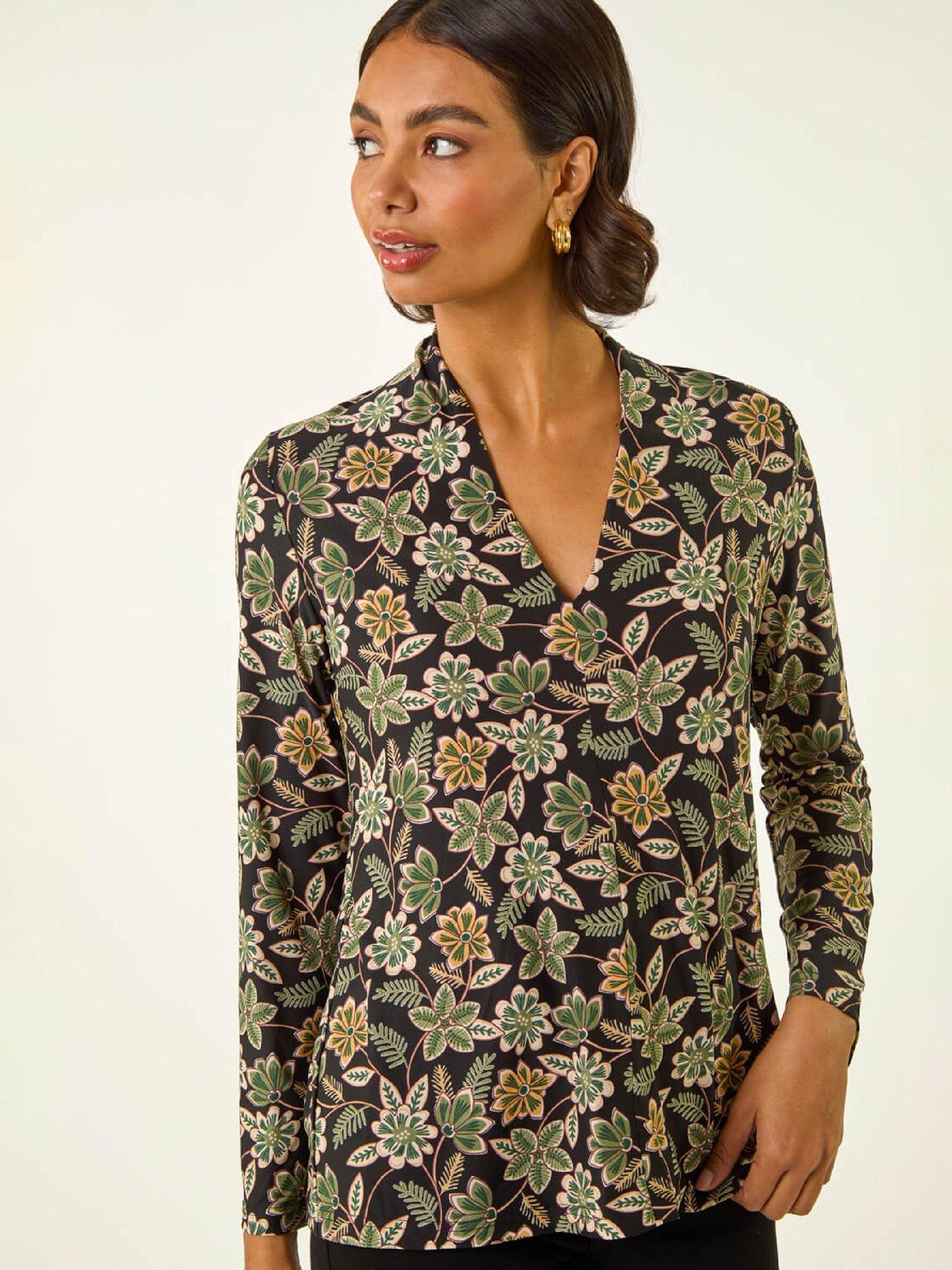 Image 1 of 5 of Roman Floral Print V-neck Top