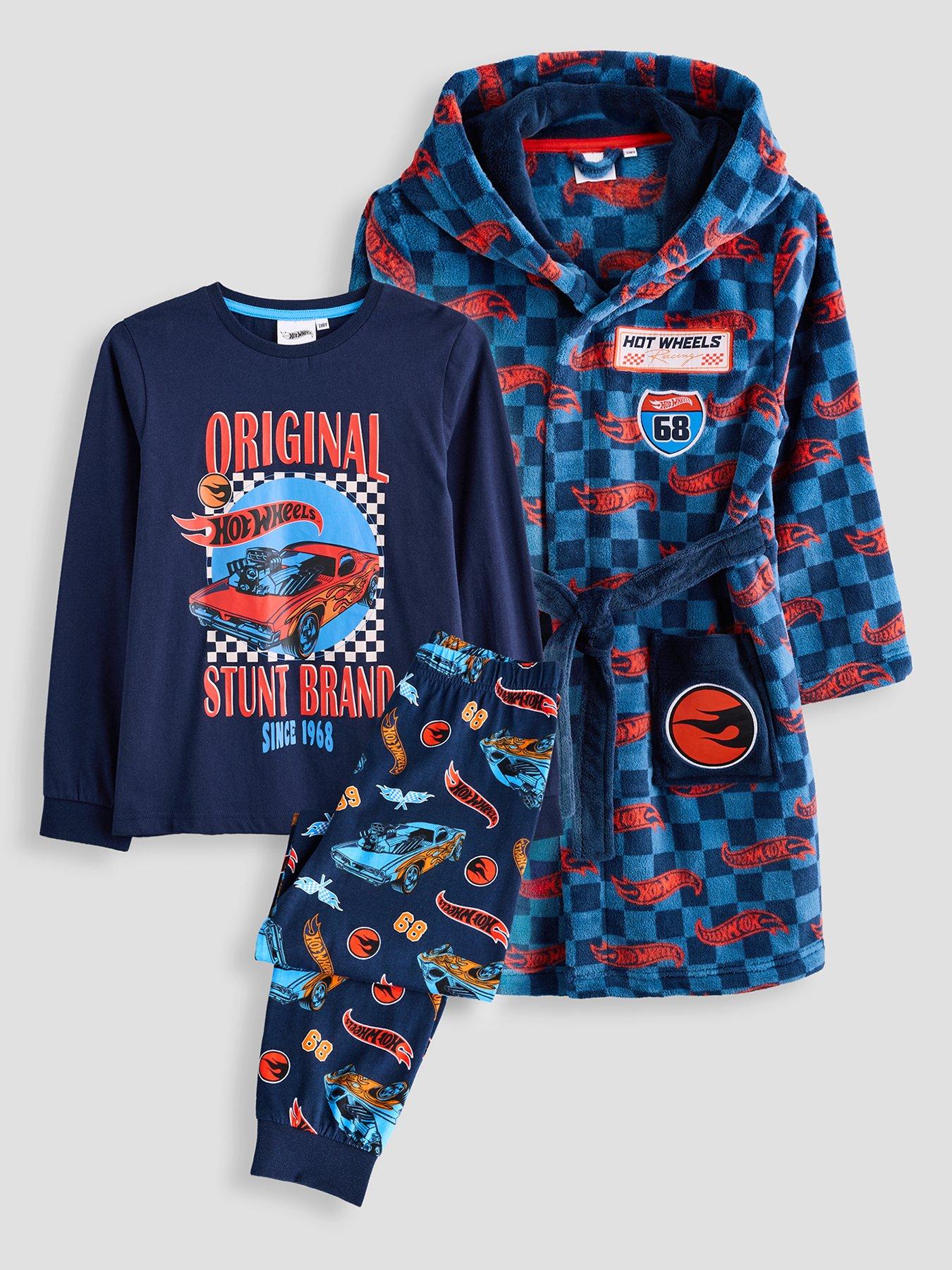 The Very Collection The Very Collection Boys Hot Wheels 3 Piece Dressing Gown & Pyjama Set (2 - 9 Years) - Navy