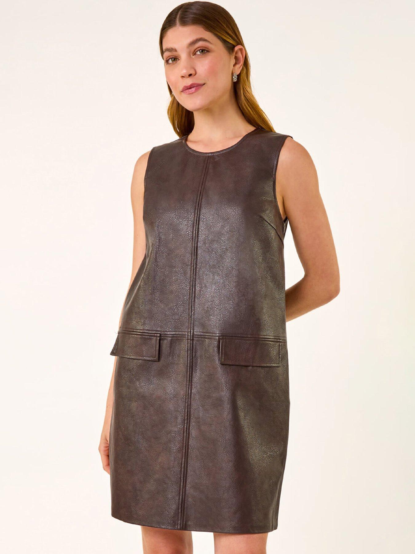 Roman Faux Leather Pocket Detail Dress