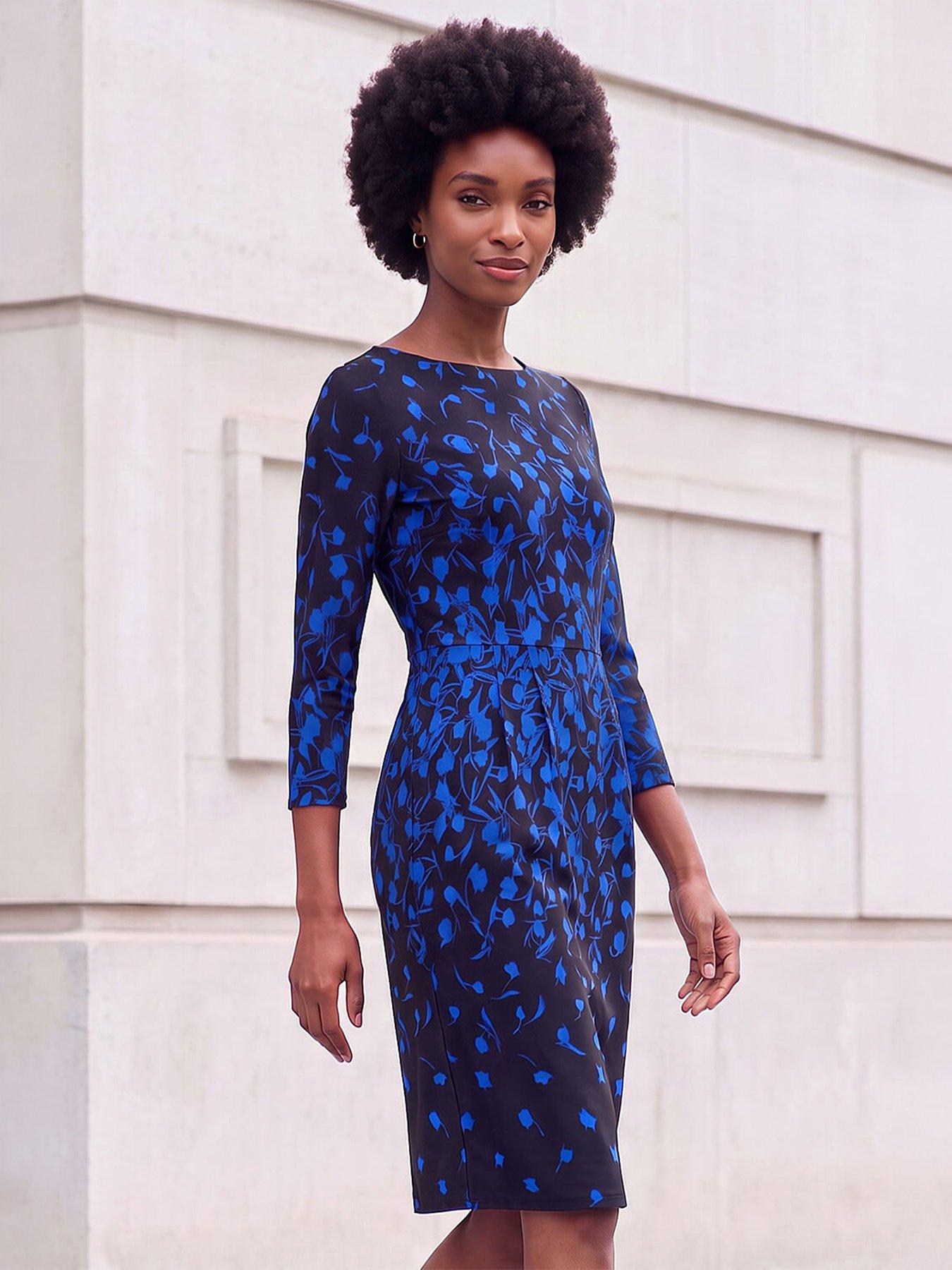 Roman Floral Pleat Pocket Front Stretch Dress