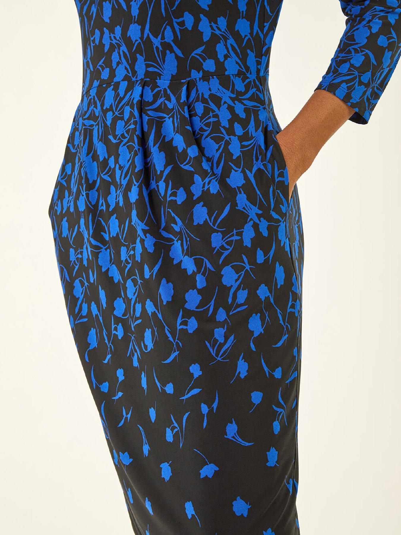 roman-floral-pleat-pocket-front-stretch-dressdetail
