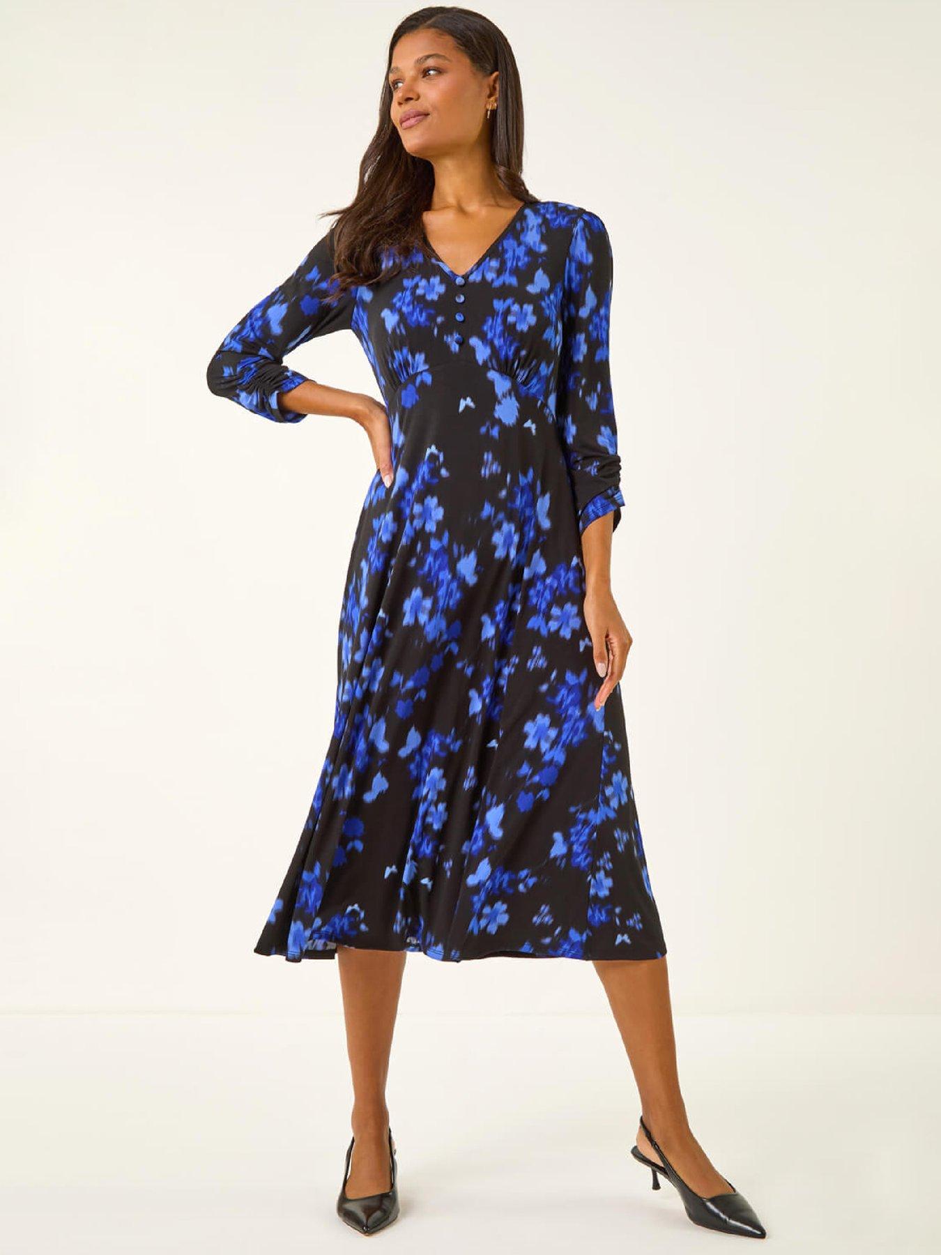 Image 3 of 5 of Roman Floral Print Button Midi Dress