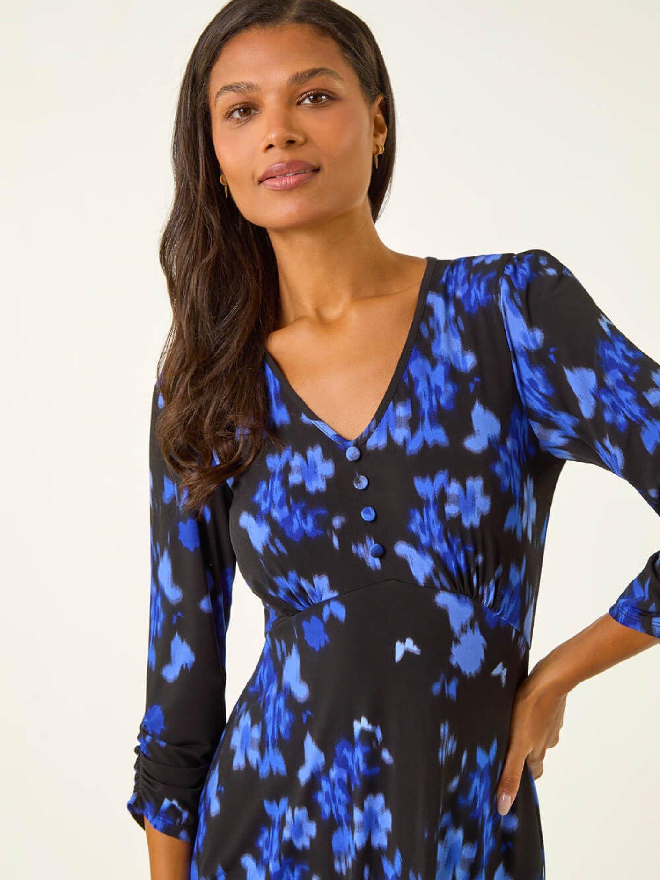 Image 4 of 5 of Roman Floral Print Button Midi Dress