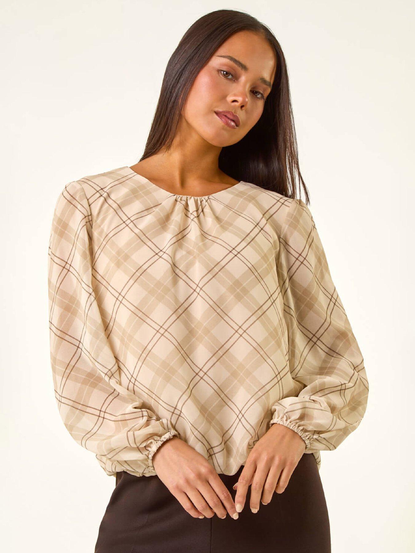 Roman Petite Check Bubble Hem Top