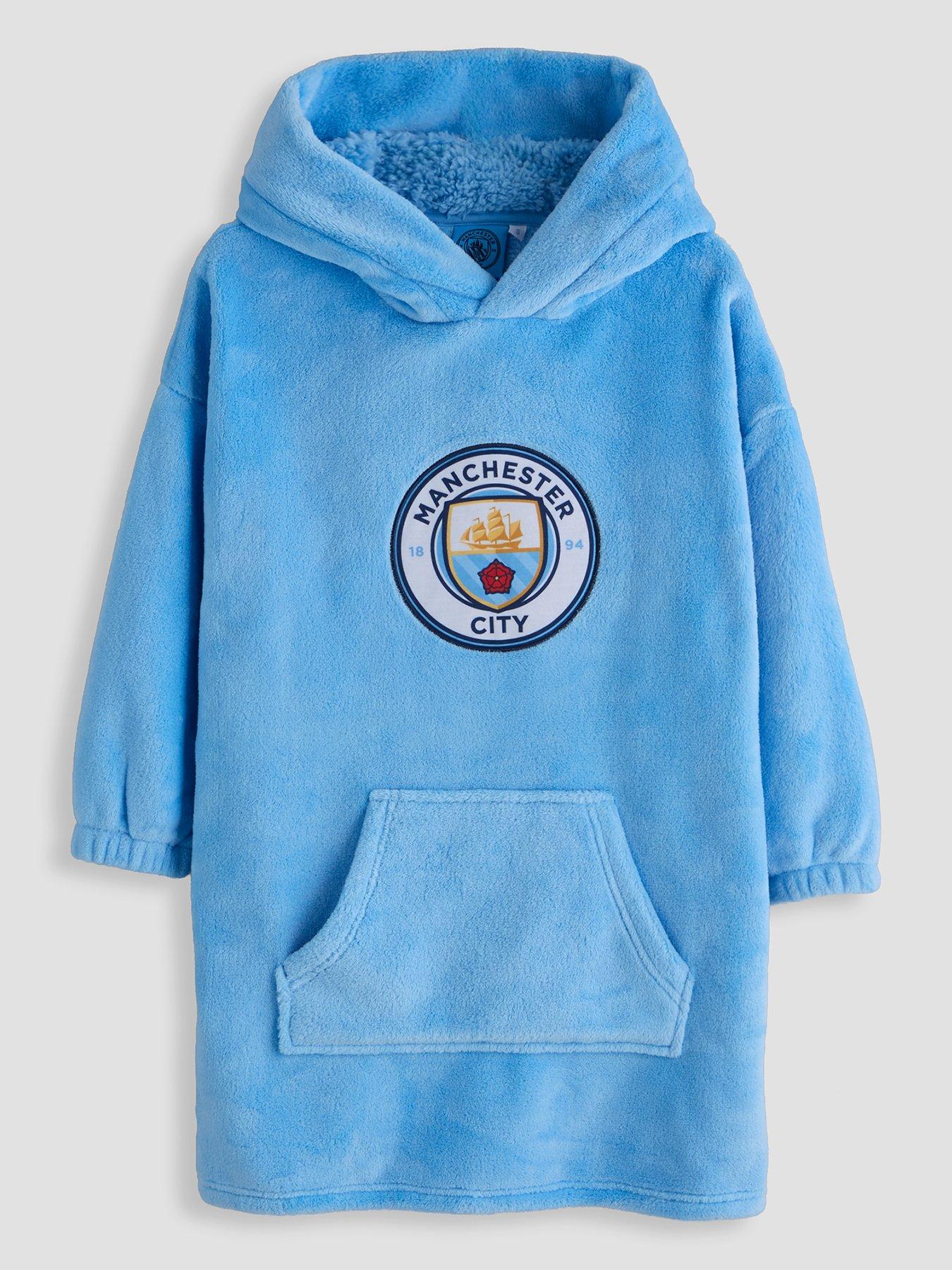Image 1 of 4 of The Very Collection Man City FC Hooded Fleece Hooded Blanket - Blue