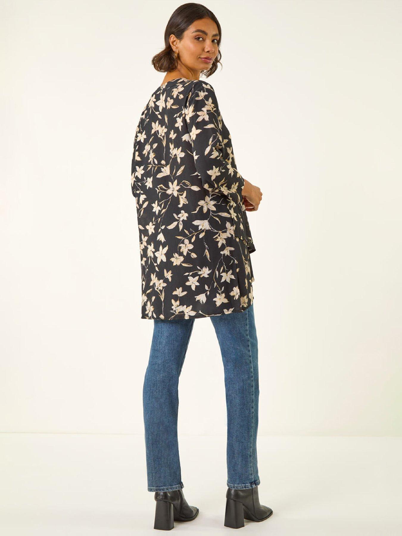 Image 2 of 5 of Roman Floral Wrap Hem Tunic Top