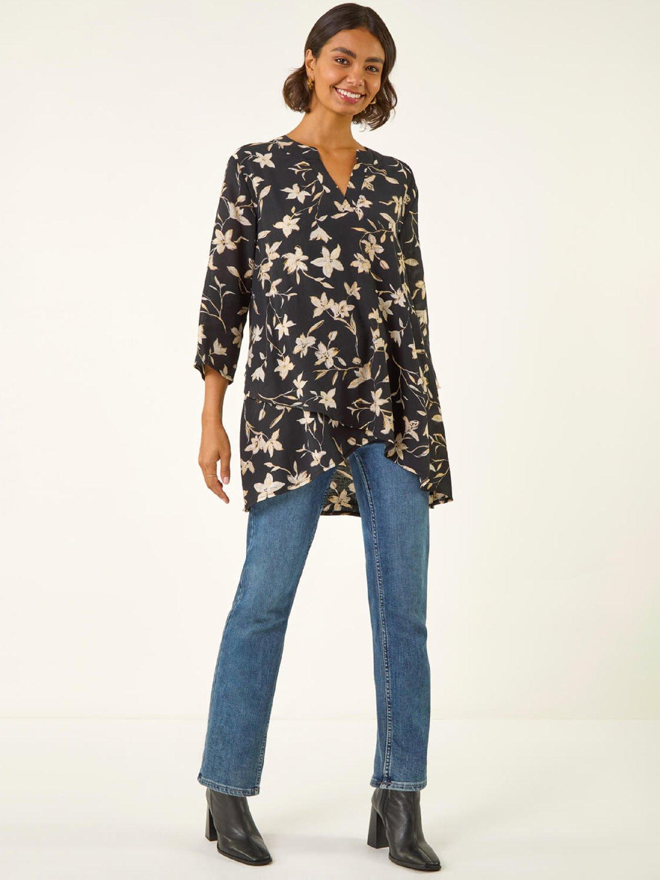 Image 3 of 5 of Roman Floral Wrap Hem Tunic Top