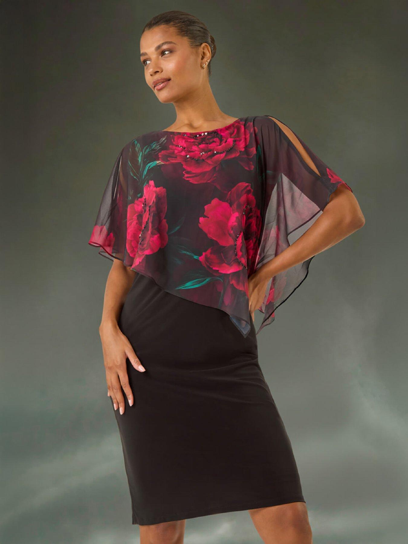 Roman Floral Overlay Premium Stretch Dress