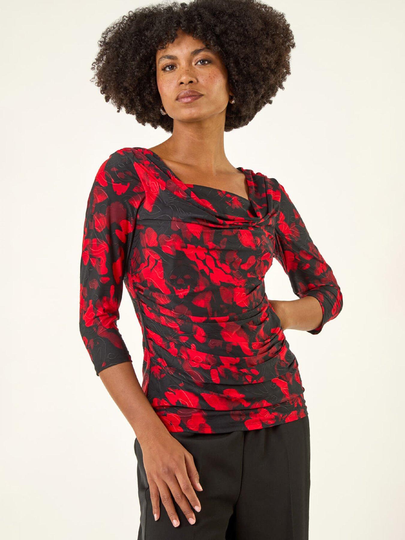 Image 1 of 5 of Roman Printed Cowl Neck Stretch Top