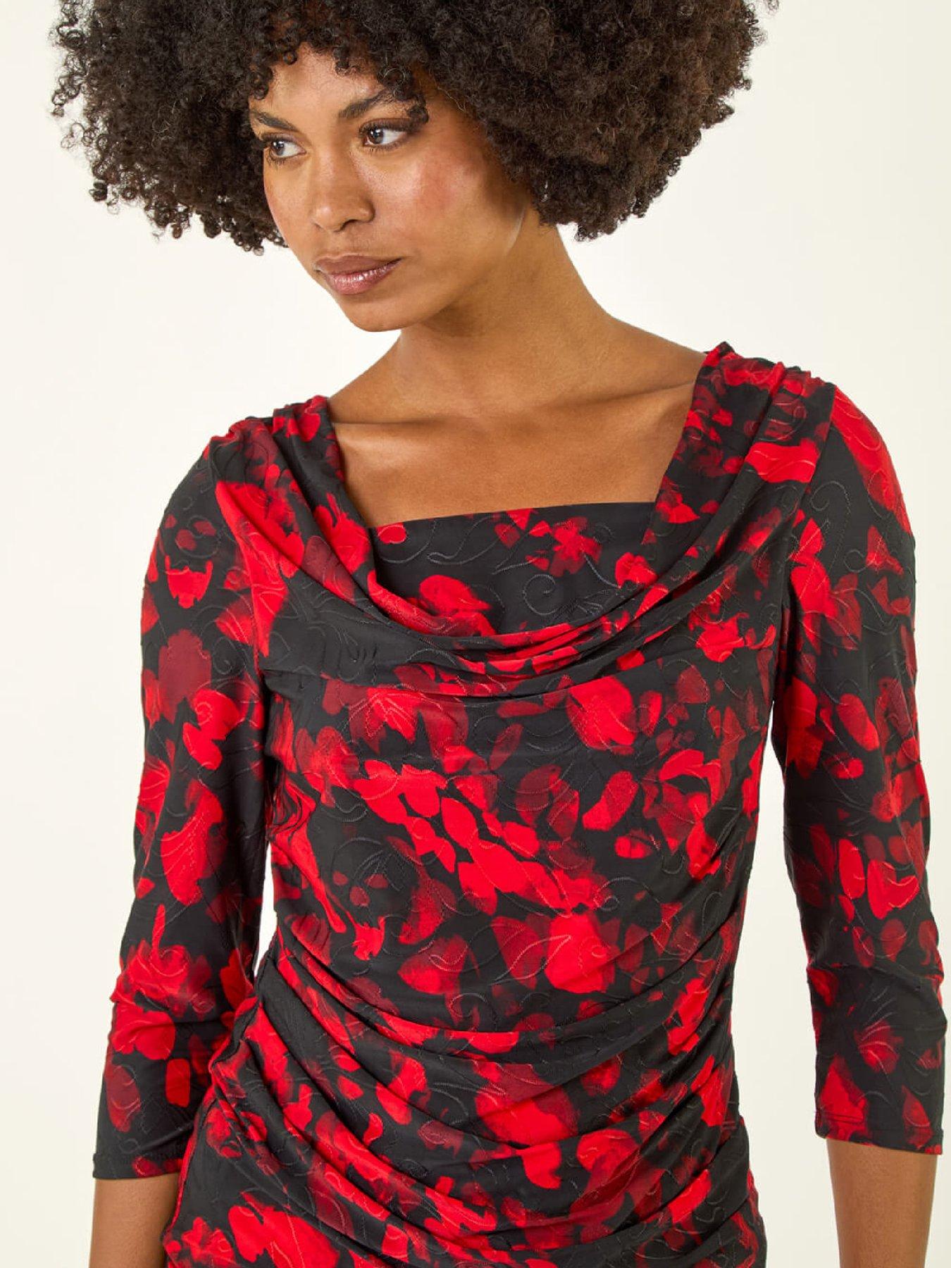 Image 4 of 5 of Roman Printed Cowl Neck Stretch Top