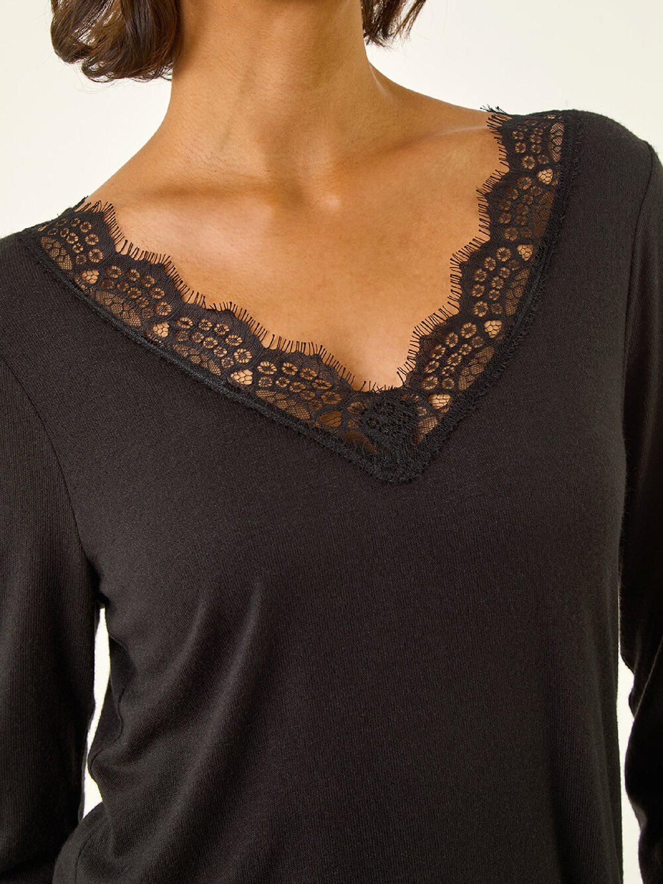 Image 5 of 5 of Roman Lace V-neck Stretch Top