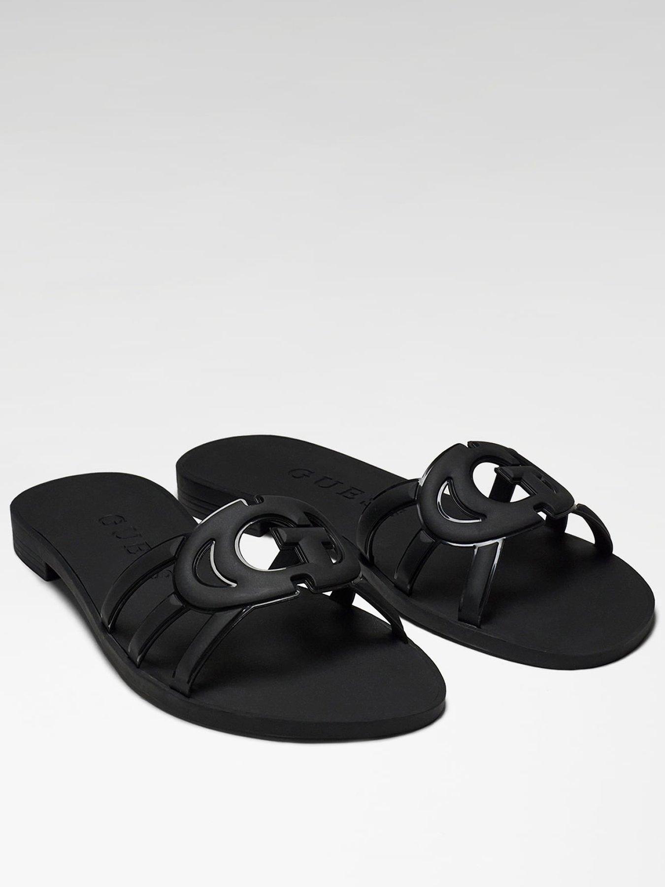 Guess Elyho2 Logo Flat Slide Sandals - Black