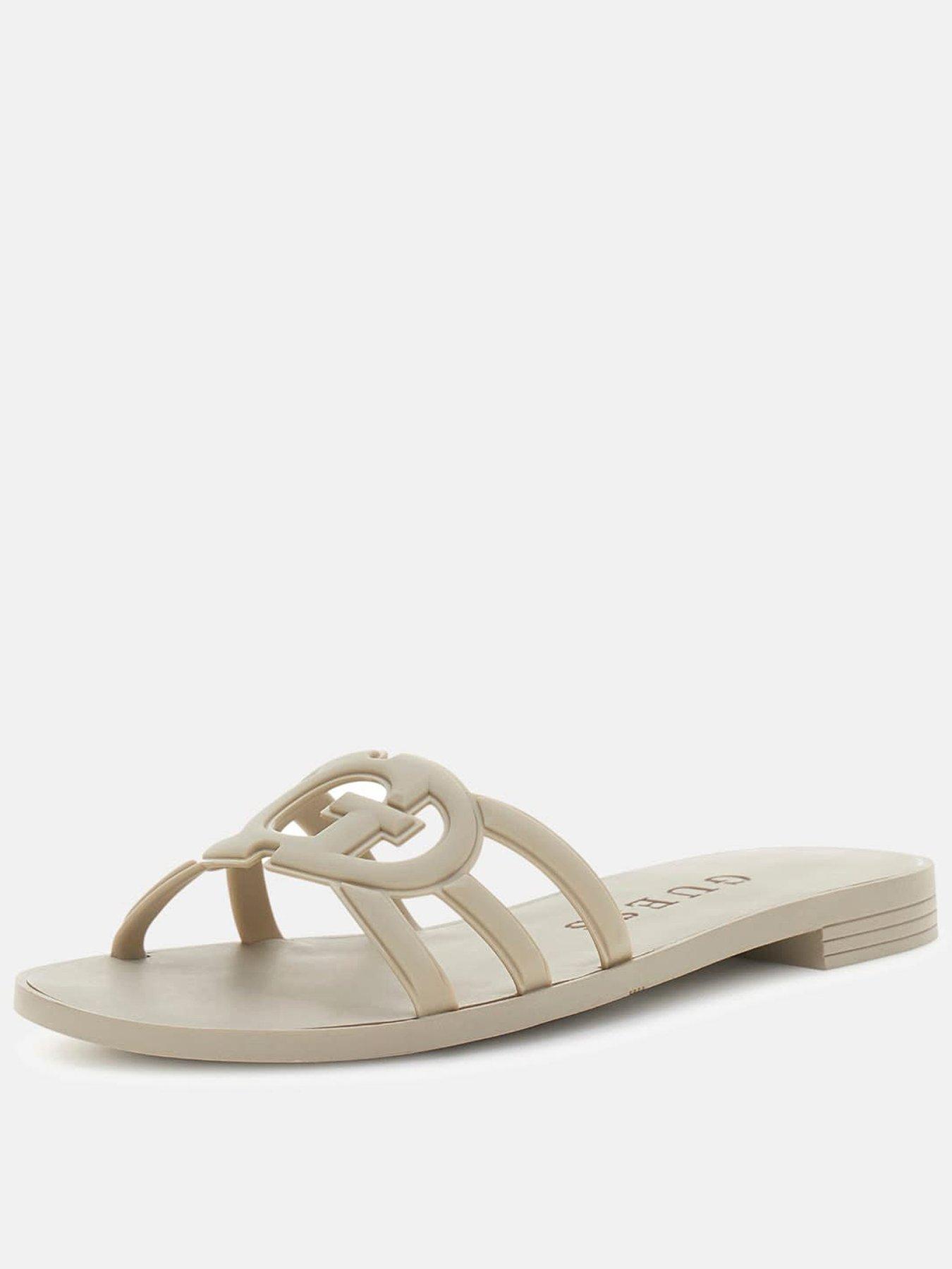 Guess Elyho2 Logo Flat Slide Sandal - Cream