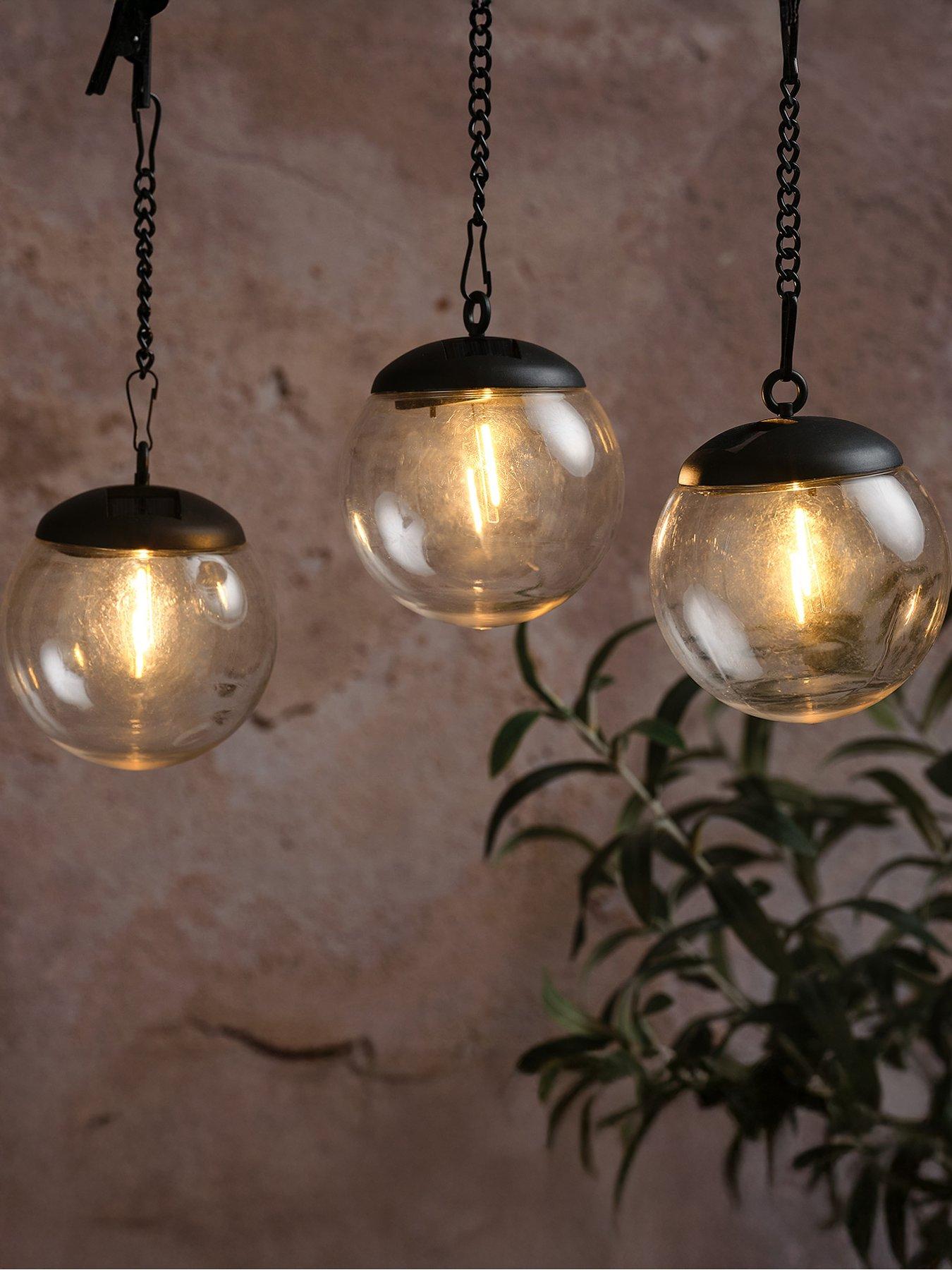 Image 1 of 3 of Lights4Fun Set of 3 Globe LED Filament Style Solar Hanging Lanterns