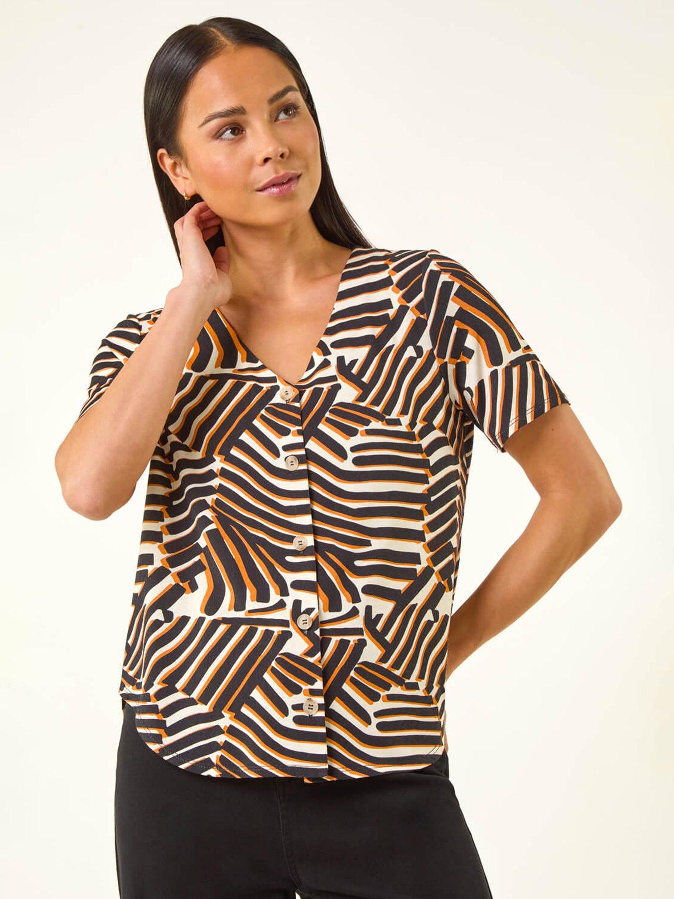 roman-petite-abstract-print-v-neck-blousefront