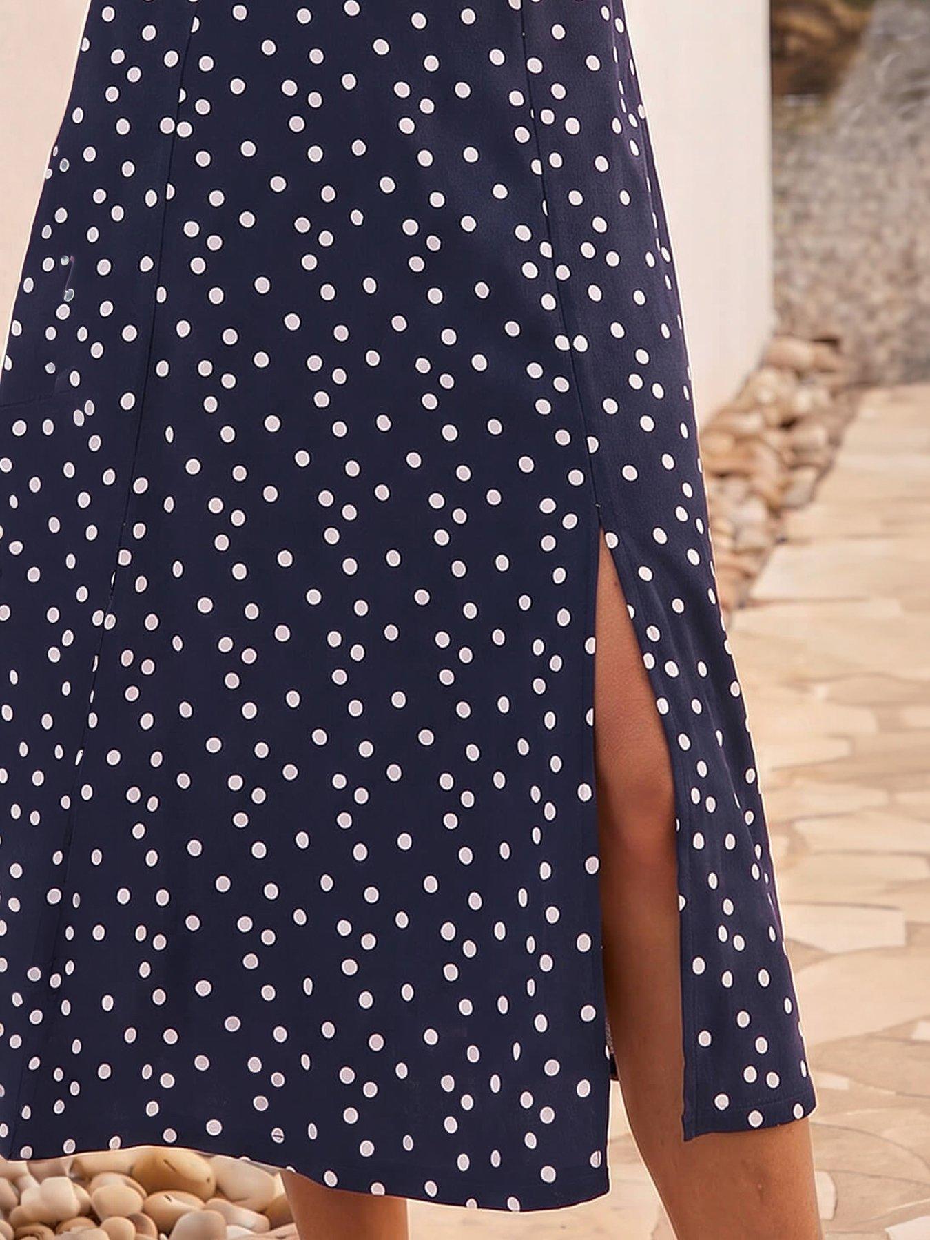Image 2 of 4 of Roman Spot Print Sweetheart Neck Midi Dress