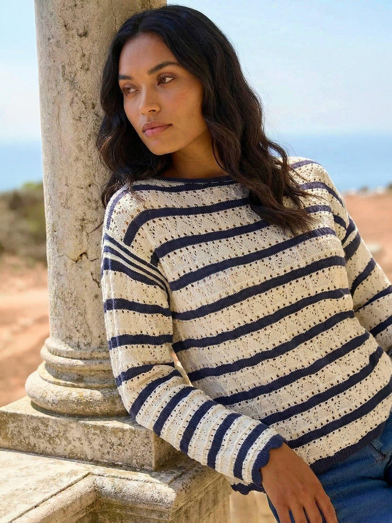 Image 1 of 5 of Roman Stripe Pointelle Knit Jumper
