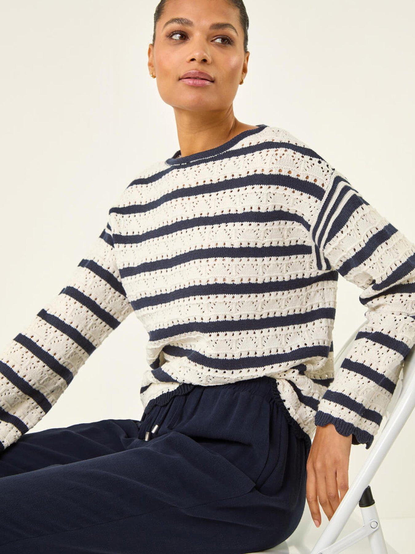 Image 4 of 5 of Roman Stripe Pointelle Knit Jumper