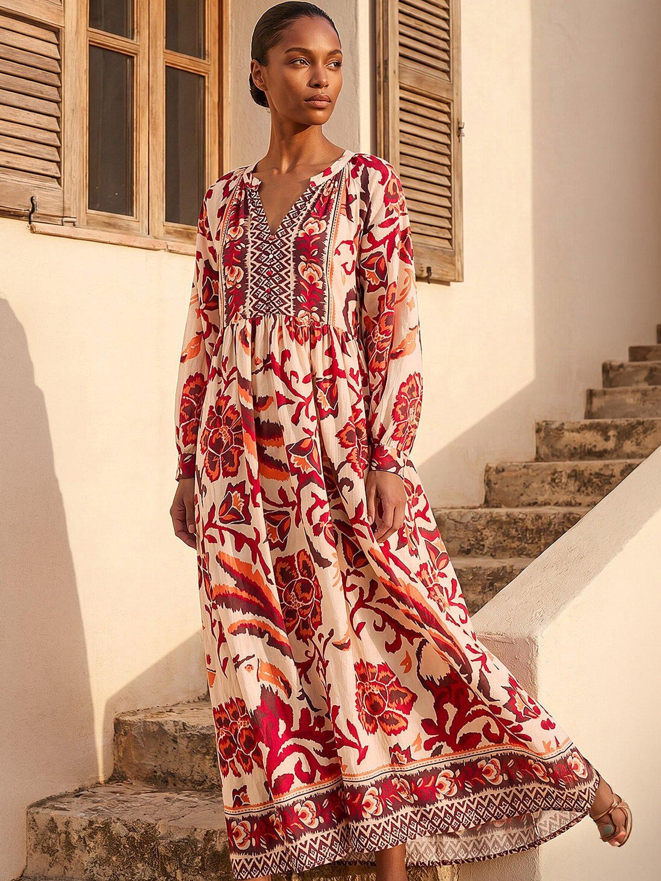Roman Floral Border Print Maxi Dress