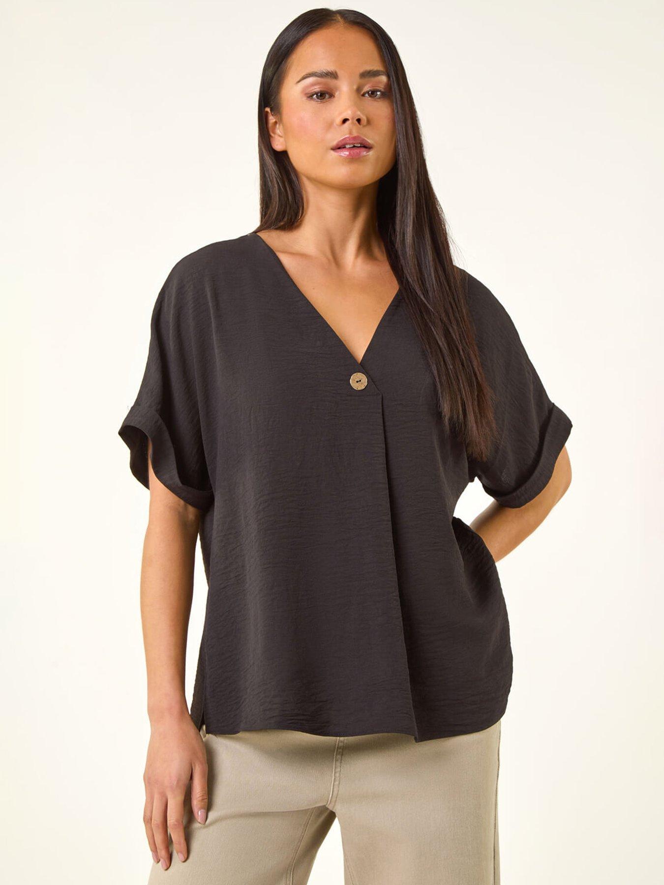 Roman Petite One Buttoned V-neck Top